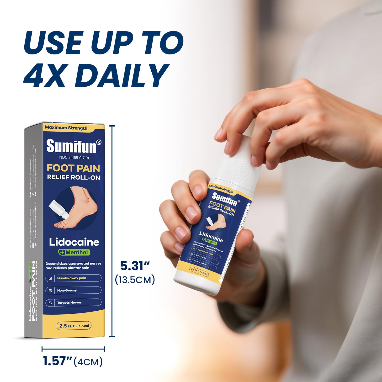 Sumifun Foot Pain Relief Lidocaine Roll-On - Maximum Strength OTC for Plantar Fasciitis & Heel Pain - Fast-Drying, Non-Greasy Formula, 2.5 Fl Oz * 2 Sumifun Au supplements
