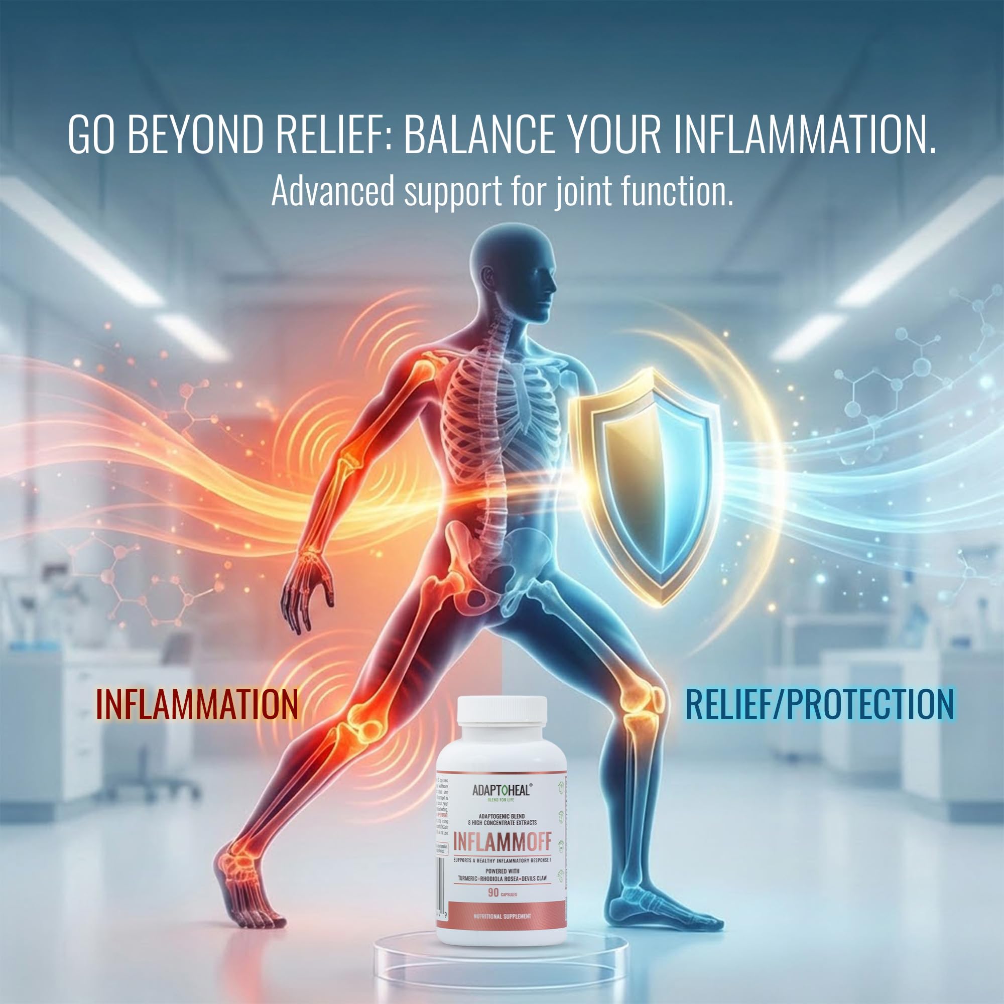 ADAPTOHEAL Inflammoff - Adaptogenic Supplement Designed to Support Joint, Muscle and Tissue Inflammation Naturally, 8 Highly Concentrated extracts with Turmeric and Rhodiola rosea (90 Capsules) ADAPTOHEAL Au supplements