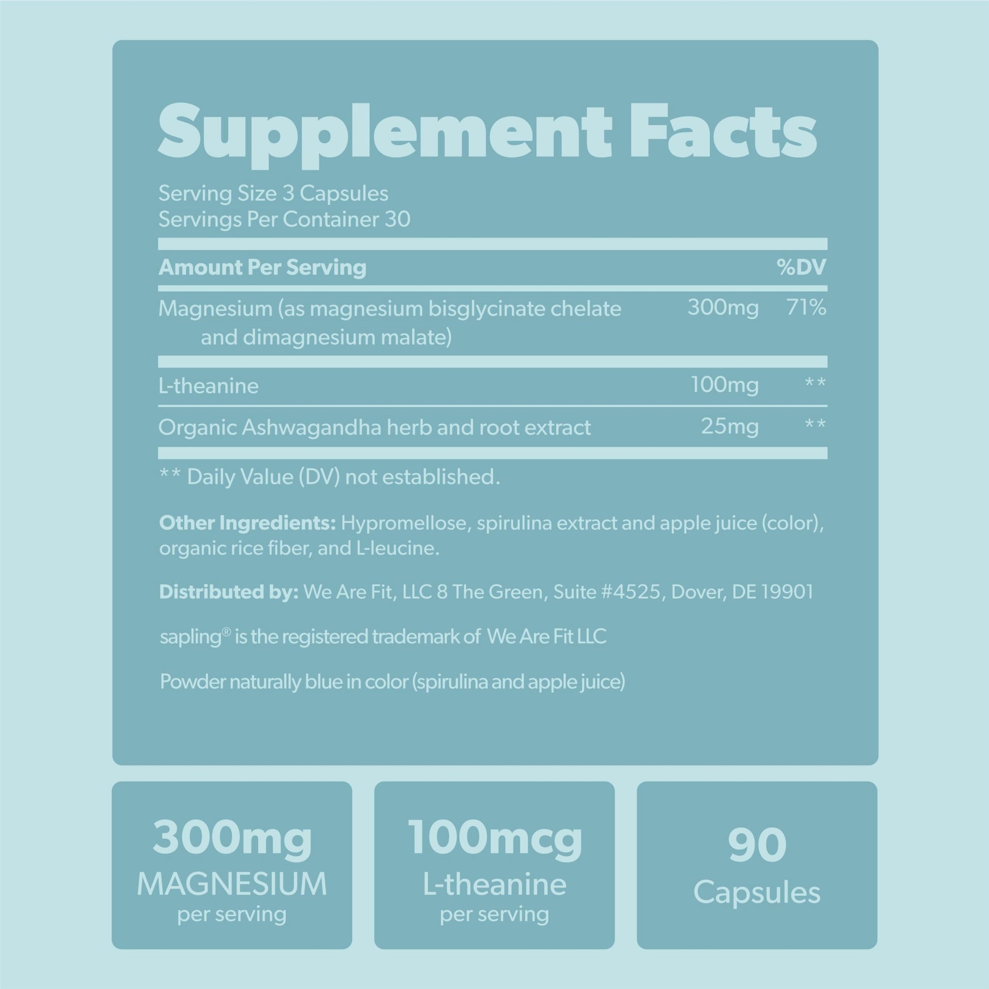 Magnesium Glycinate Complex Supplement - Chelated Magnesium Glycinate with Malate, Organic Ashwagandha, L-theanine & Blue Spirulina - High Absorption, Vegan, Non-GMO, 300mg, 90 Veggie Caps sapling Au supplements