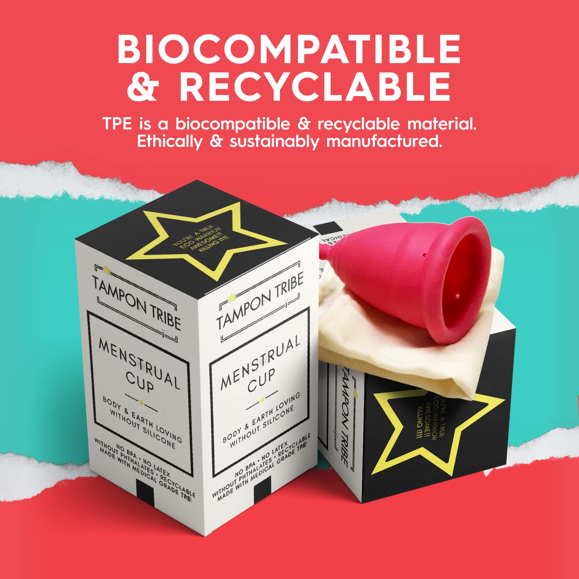 Tampon Tribe - Reusable Menstrual Cup, Easy to Clean TPE-Based Period Essential, Silicone-Free