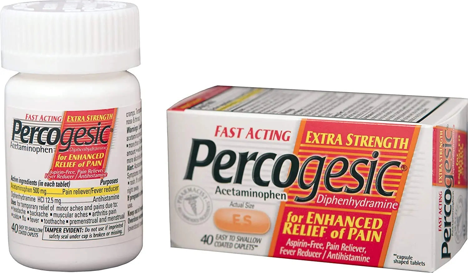 Percogesic Extra Strength Pain Relief | Aspirin Free Dual Action Relief | 40 Coated Caplets (6 Pack) Percogesic Au supplements