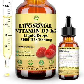 Liquid Vitamin D3 K2 Drops with Calcium Magnesium Omega3, High Potency 5-in-1 D3 K2 Vitamin 5000 IU Supplement for Bone Health, Heart Teeth & Immue, Ultra High Absorption Liposomal D3K2 Plant-Based JUIWEFKK Au supplements