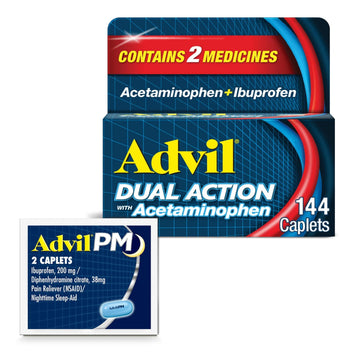 Advil Dual Action With Acetaminophen And Ibuprofen (2 Dose Equivalent) For 8 Hour Pain Relief, Coated 144 Ct Caplets And 2 Ct. Sample Of Advil PM Advil Au supplements