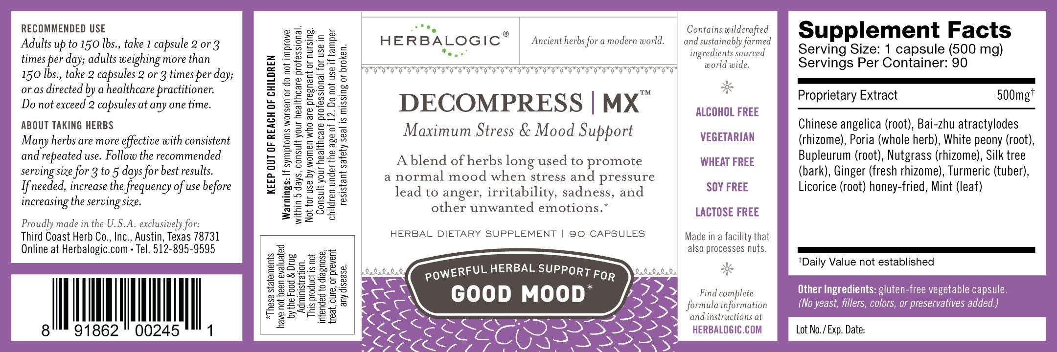 Herbalogic - Decompress MX Herb Capsules - Maximum Stress & Tension Relief - Reduces Anger & Moodiness, Positive Mood Support - Based on the Traditional Chinese Formula Xiao Yao San - 90 Cap Count Herbalogic Au supplements