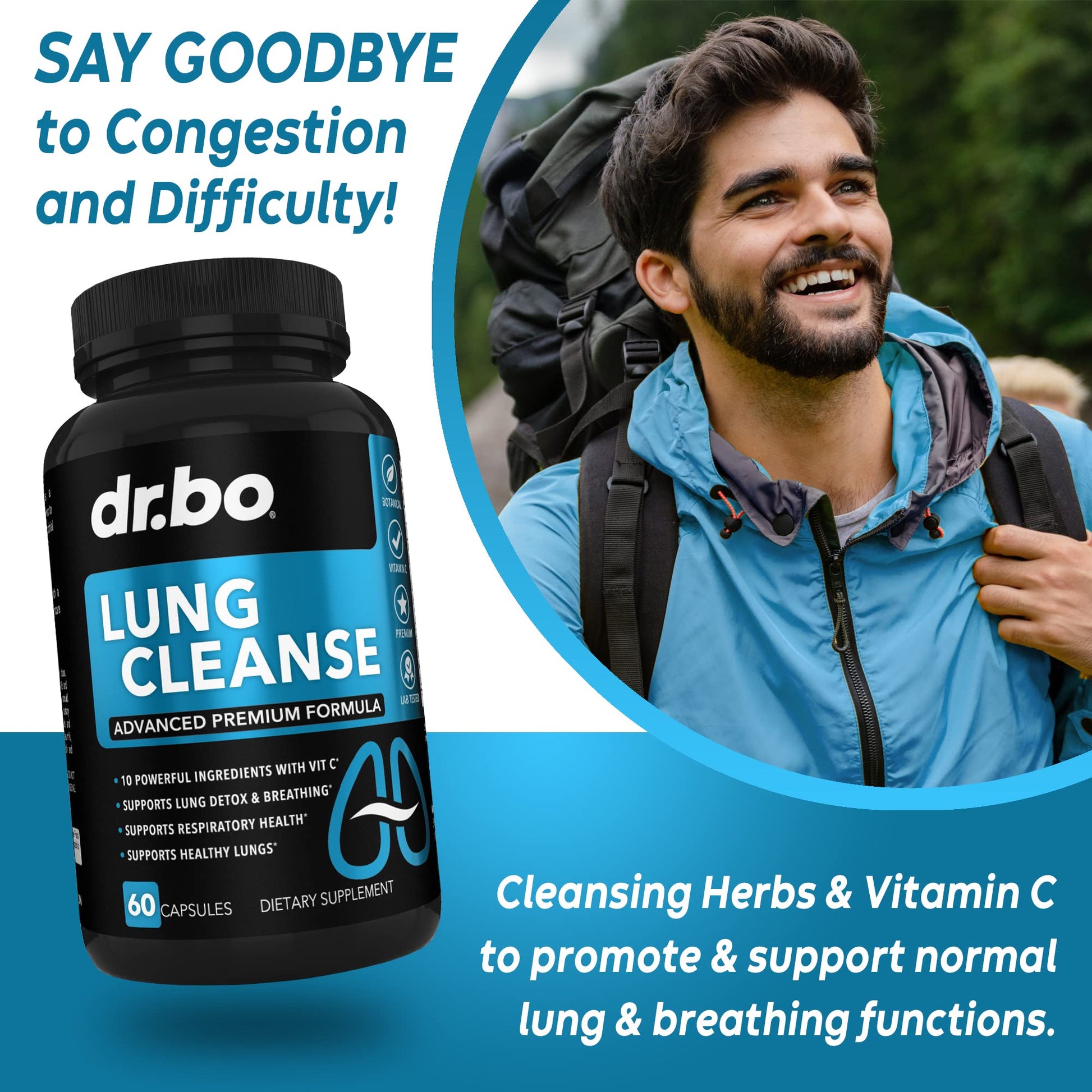 Lung Cleanse Support Supplement - Respiratory Supplements to Quit & Stop Smoking Aids - Herbal Detox for Lungs & Bronchial Health - Smokers Cleanser Breathe Aid for Mucus Clear Relief - 60 Capsules DR. BO Au supplements