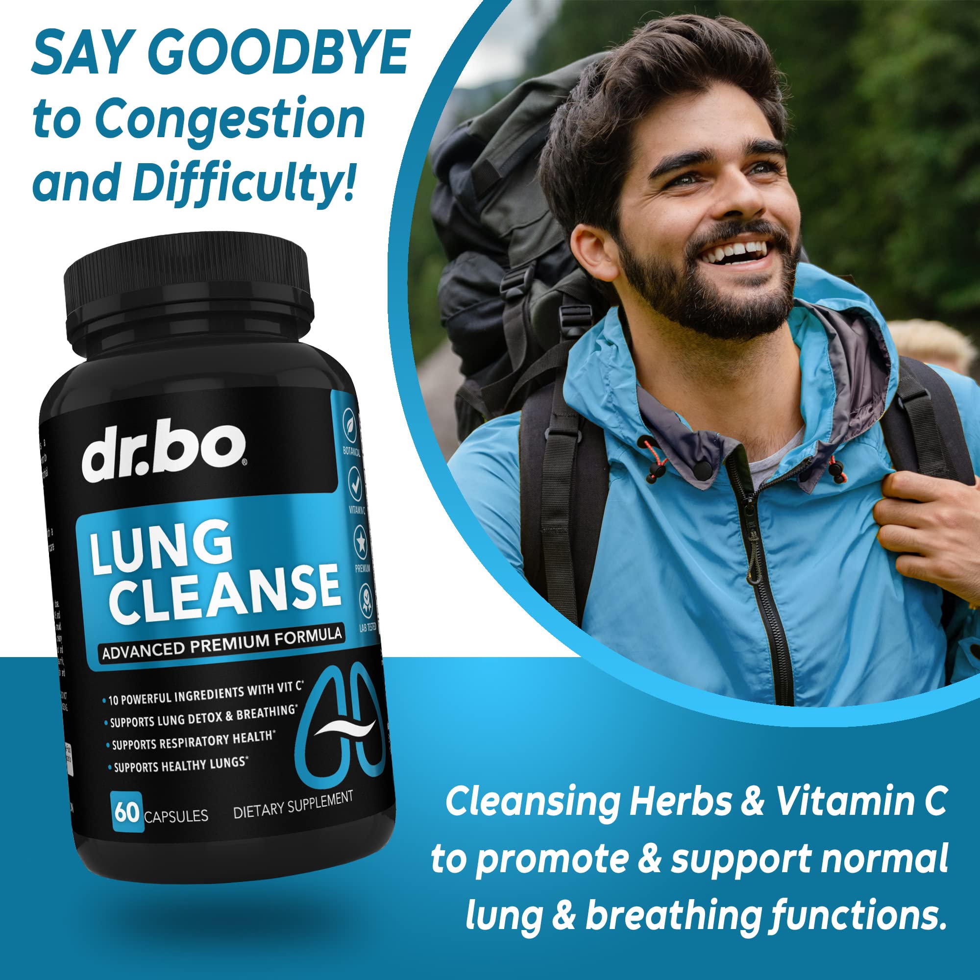 Lung Cleanse Support Supplement - Respiratory Supplements to Quit & Stop Smoking Aids - Herbal Detox for Lungs & Bronchial Health - Smokers Cleanser Breathe Aid for Mucus Clear Relief - 60 Capsules DR. BO Au supplements