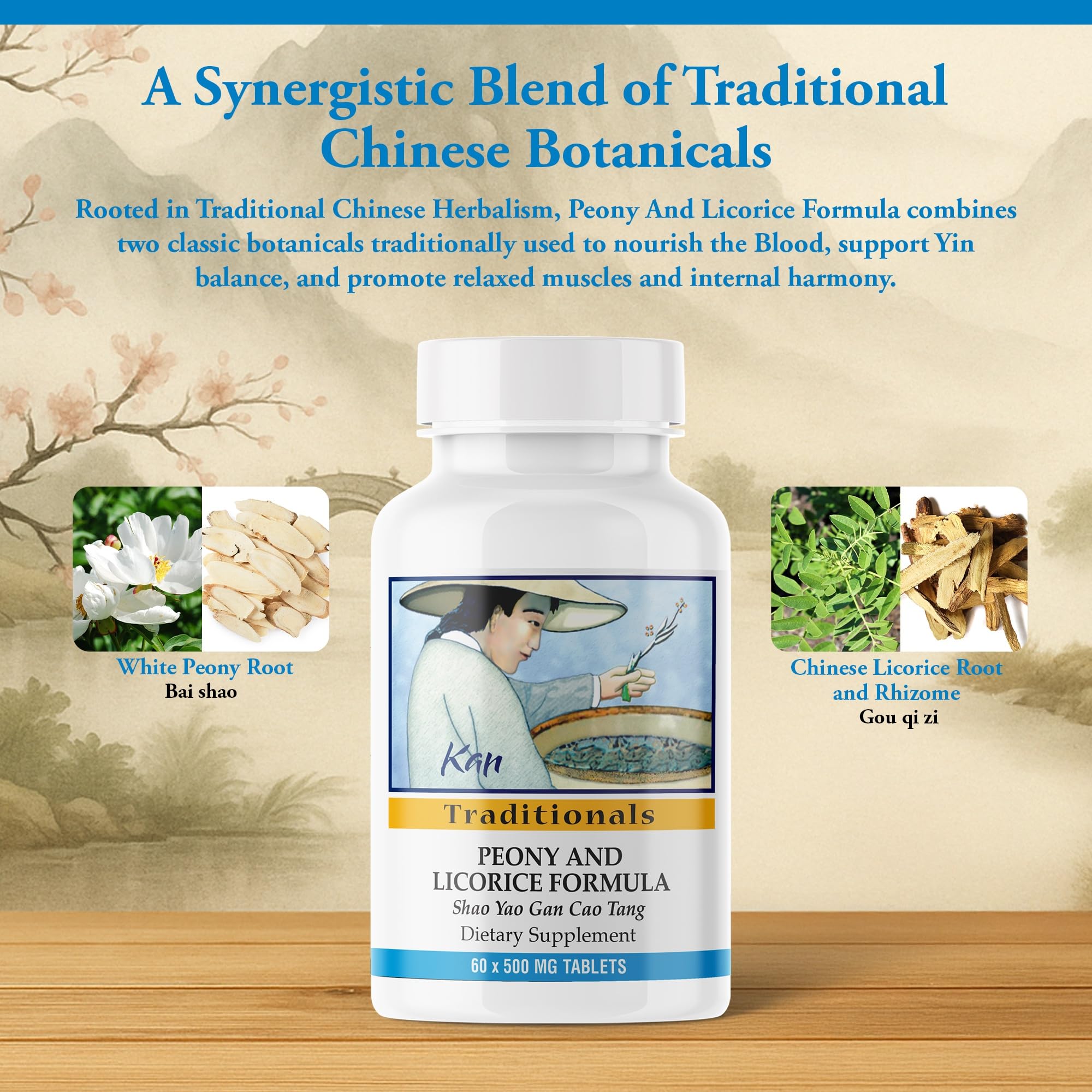 Kan Herbs Company Peony & Licorice Formula Tablets – Traditional Chinese Herbal Blend with White Peony Root & Chinese Licorice to Support Liver Balance, Muscle Comfort & Digestive Harmony, 60 Tablets Kan Herb Au supplements