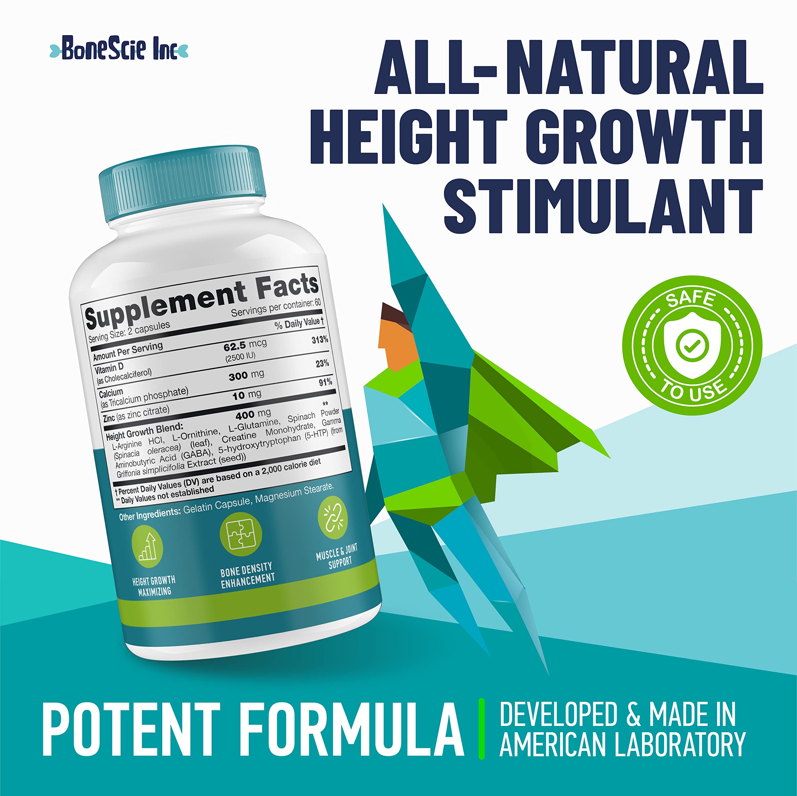 Height Growth Maximizer - Made in USA - Natural Height Increase Booster & Bone Growth Pills - Grow Taller Supplement for Adults, Teens & Kids - Vitamins for Boys & Girls to Get Taller - 120 capsules BONESCIE INC Au supplements