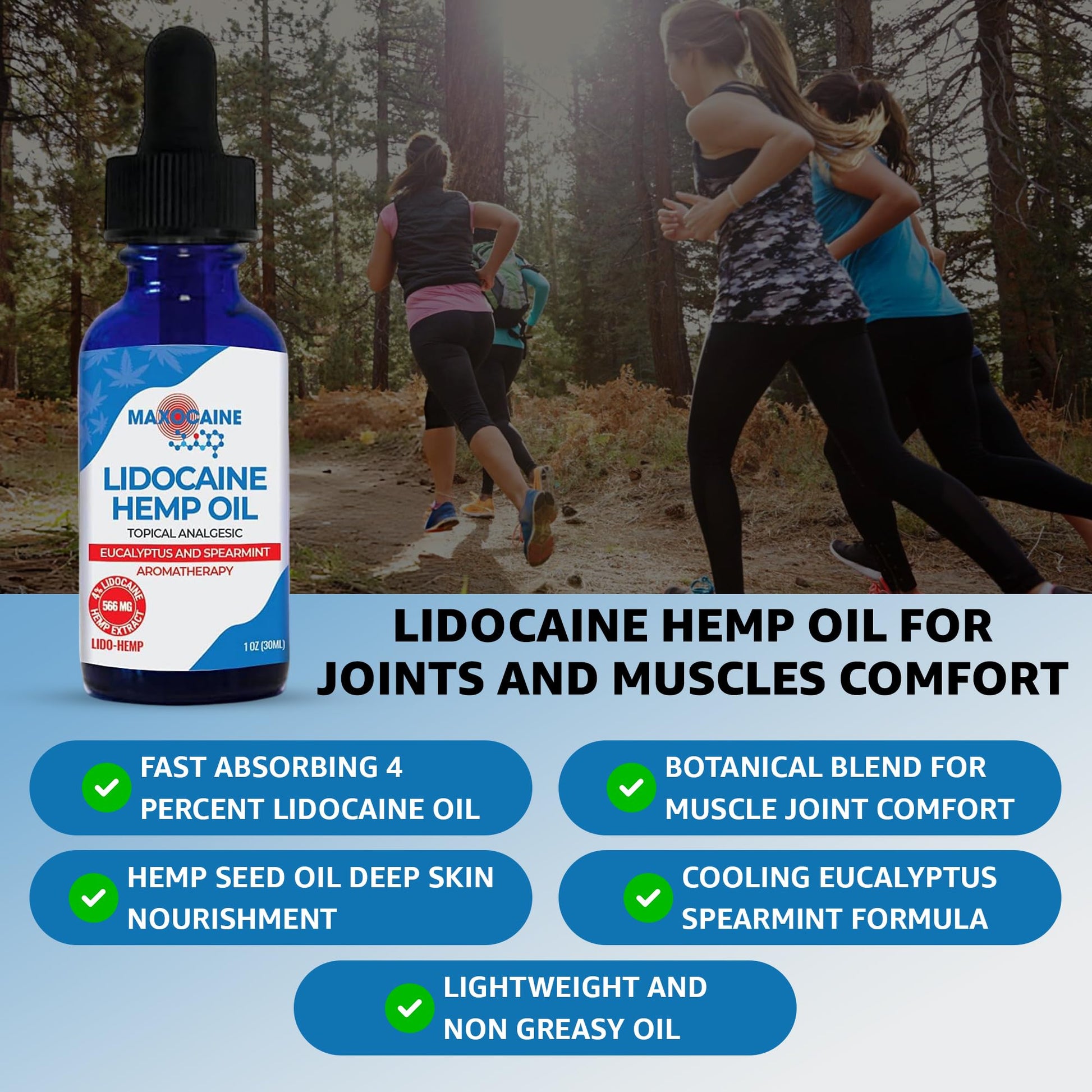 MAXOCAINE Lidocaine Hemp Oil 4% - Maximum Strength Topical Pain Relief, Fast Acting Soothing Oil for Muscle, Joint, Back & Arthritis Support, Cooling Eucalyptus & Spearmint, 1 oz (30 ml) MAXOCAINE Au supplements