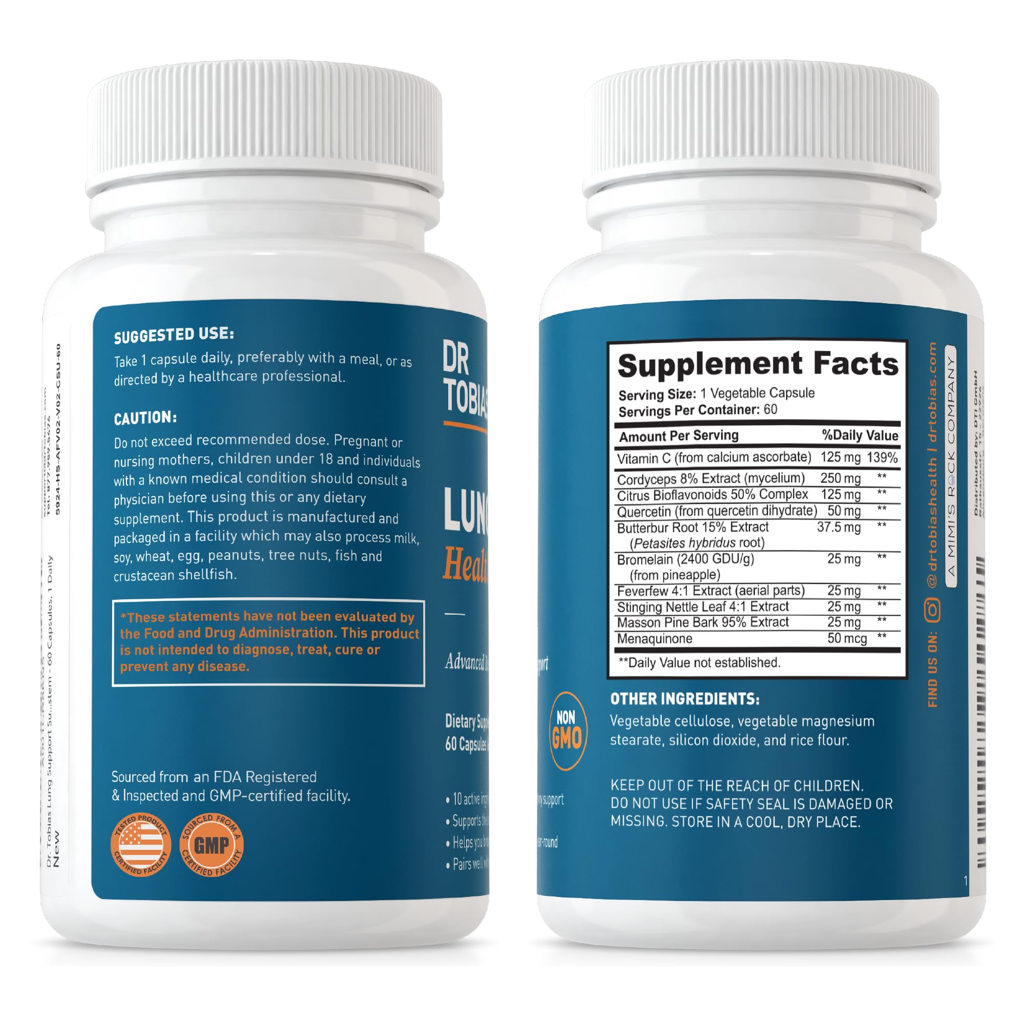 Dr. Tobias Lung Health and Oregano & Caprylic Acid Blend, Supports Lung Cleanse & Detox, Intestinal Health, Immune Support with Prebiotics & Herbs for Women & Men Dr. Tobias Au supplements