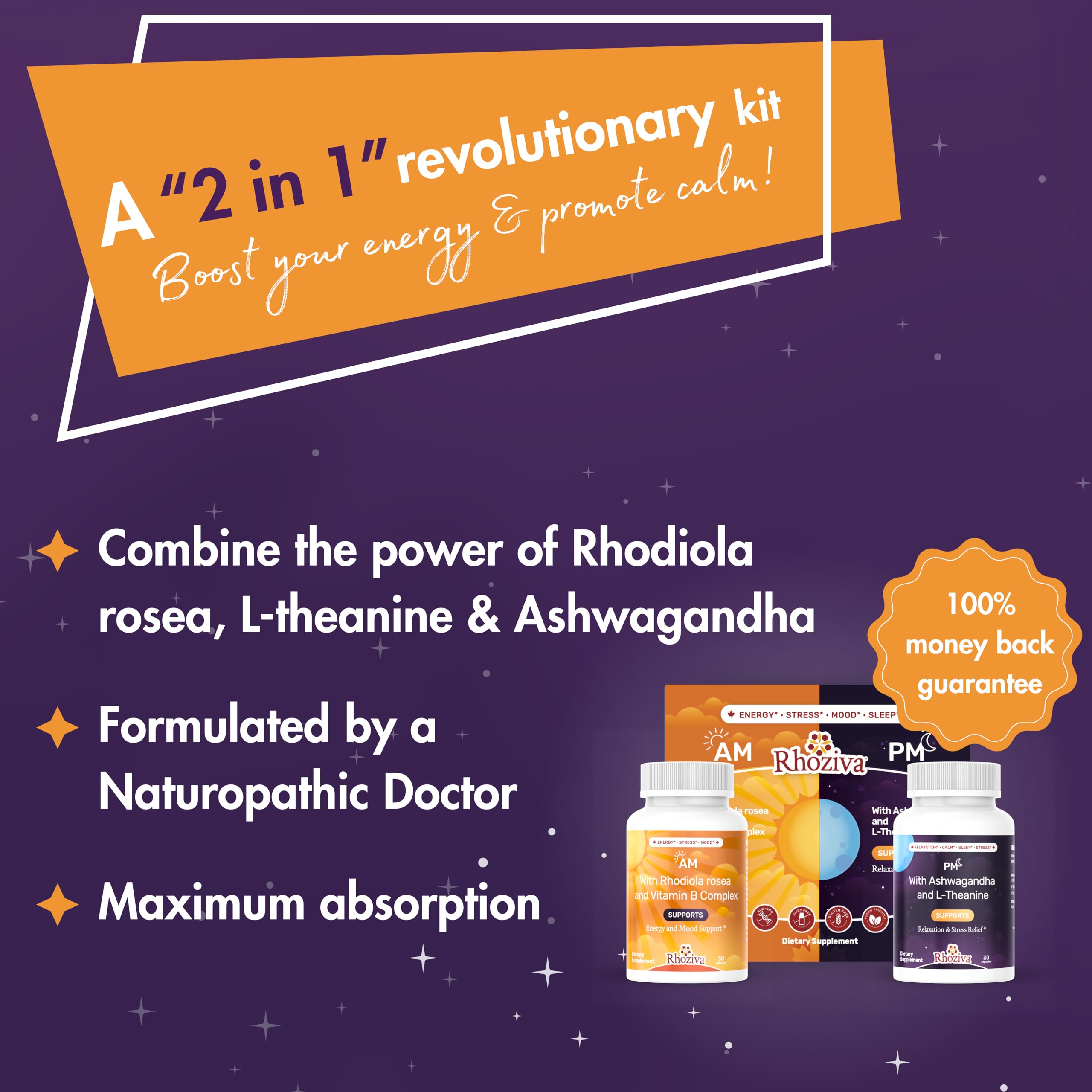 AM PM Multivitamin - Cortisol Supplements for Women and Men with L-Theanine, Ashwagandha - Rhodiola Rosea Supplement 200mg - Vitamin B Complex - Nootropics - Day and Night Vitamins for Women & Men Rhoziva Au supplements