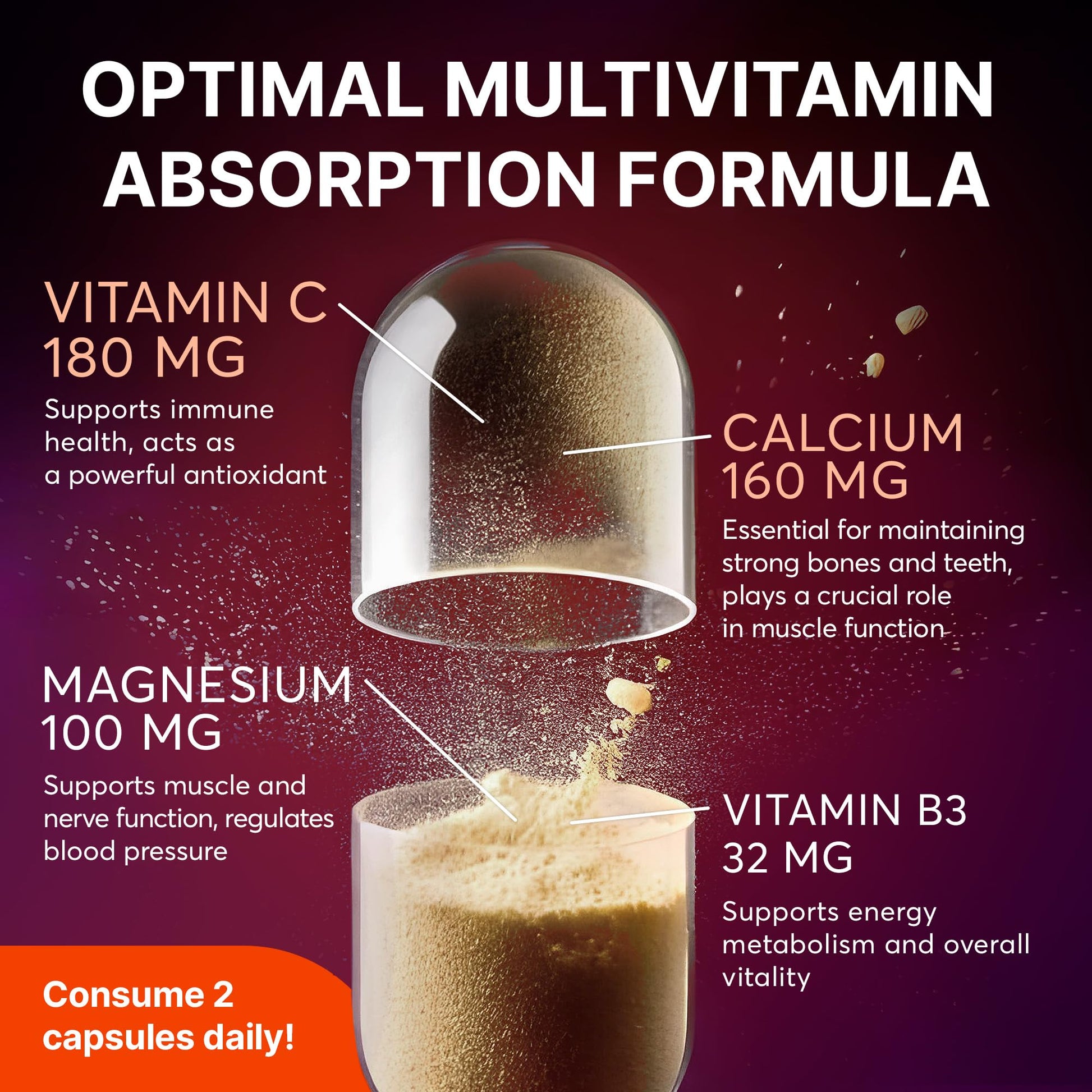 Multivitamin Supplement | Complex with Vitamin A, C, D, E, K1, B, Zinc & Chromium | Hair, Skin & Nail Beauty Vitamins | Immune Support Supplements for Men & Women | 60 Capsules SUPLINT Au supplements