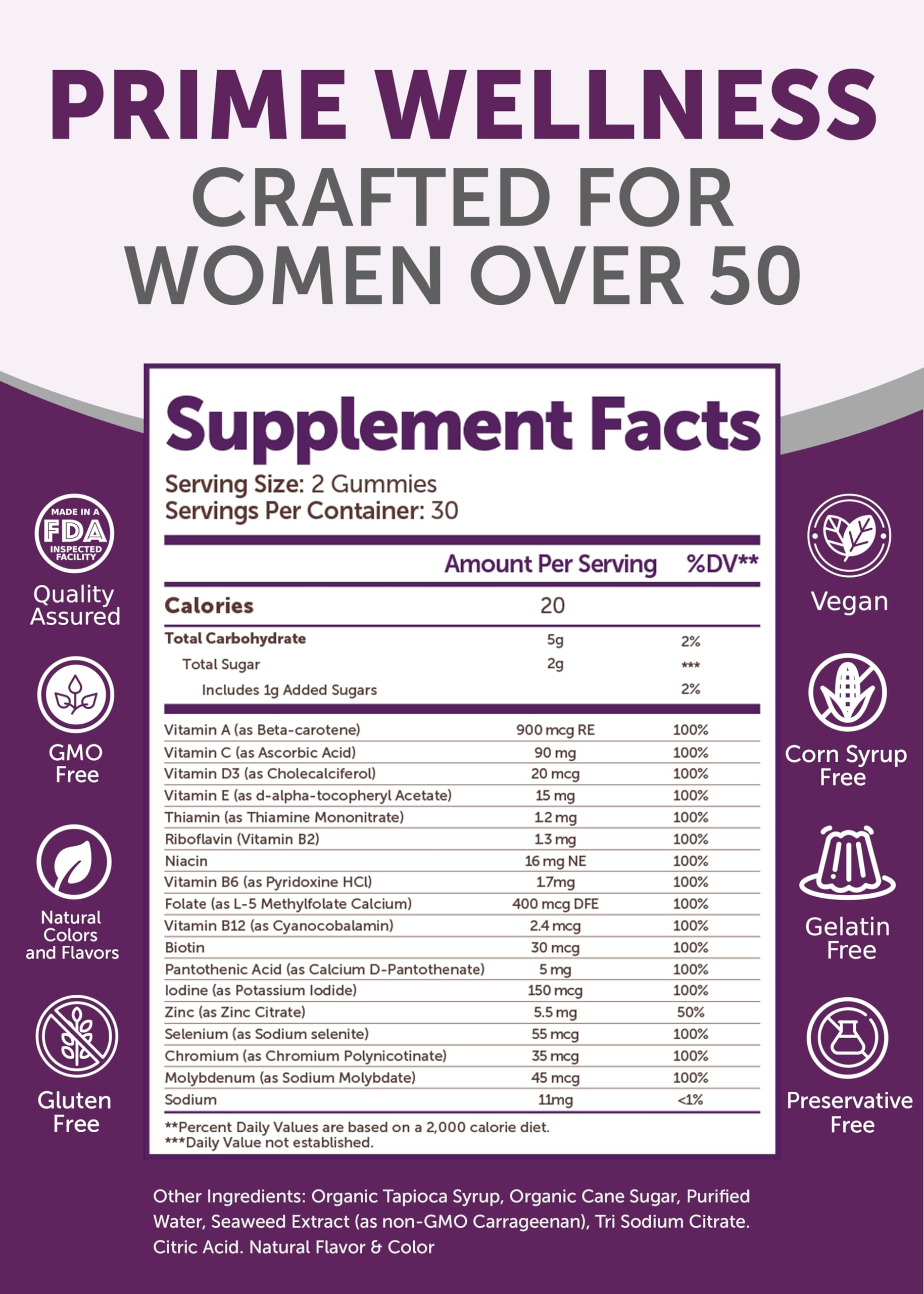 Lunakai USA Made 50 Plus Women's Multivitamin Gummies - Delicious Formula Enhanced with Essential Vitamins & Minerals for Health & Vitality - 60ct Lunakai Au supplements