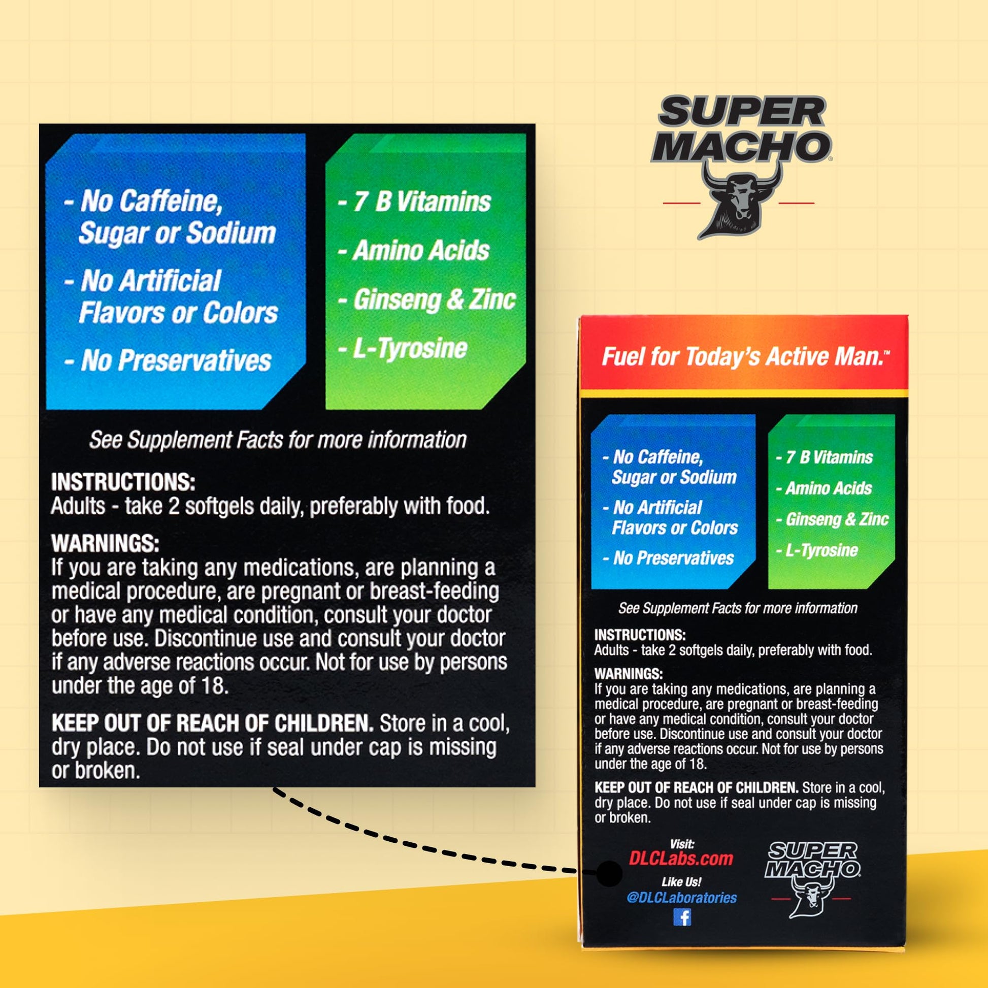 Super Macho, High Potency B Vitamins and Amino Acids, Fuel for Today's Active Men, No Caffeine, No Sugar, Dietary Supplement, Made in USA,50 Softgels Super Macho Au supplements