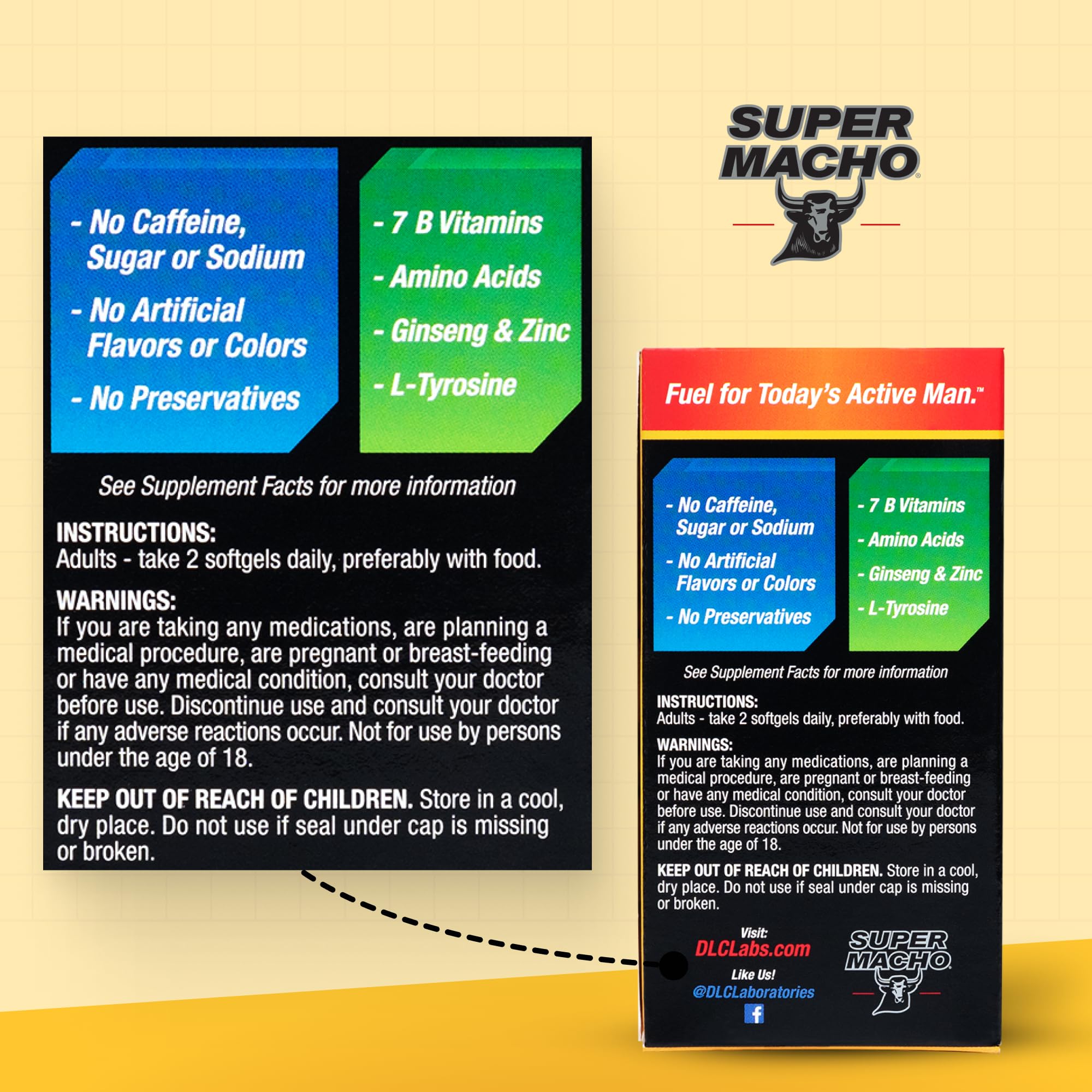 Super Macho, High Potency B Vitamins and Amino Acids, Fuel for Today's Active Men, No Caffeine, No Sugar, Dietary Supplement, Made in USA,50 Softgels Super Macho Au supplements