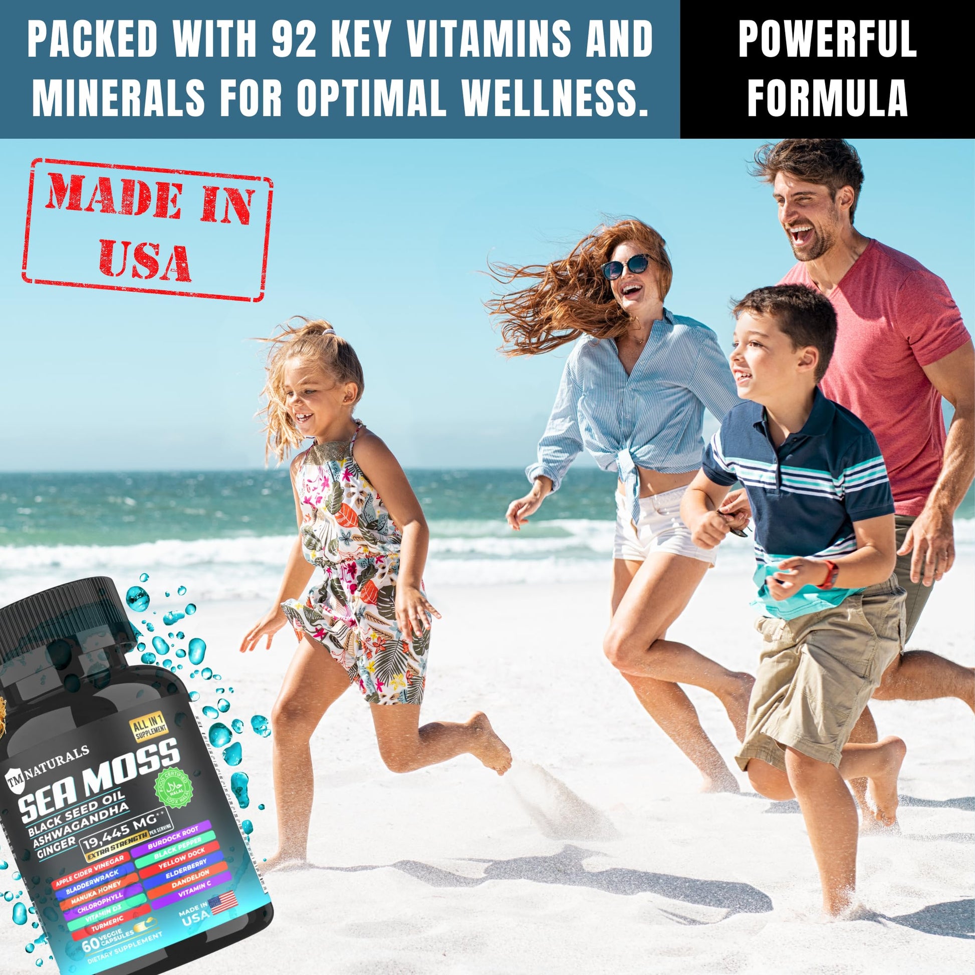 TM NATURALS Sea Moss with Black Seed Oil, Vitamin C, Ashwagandha and Turmeric for Immune Support & Energy - 60 Vegan Capsules + Free Pill Box TM NATURALS Au supplements