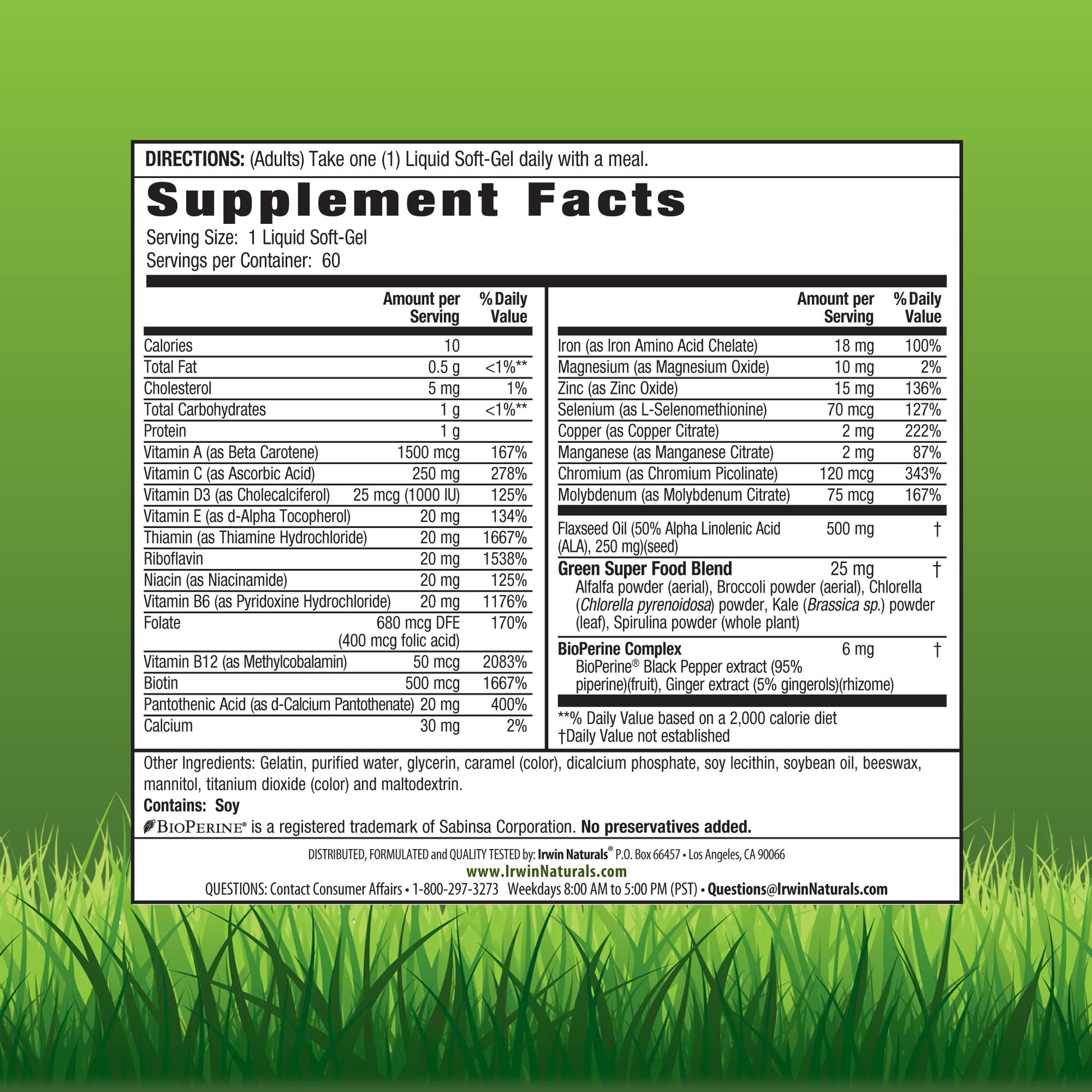 Irwin Naturals Only One Liquid-Gel Multi with Iron - 60 Liquid Softgels - Daily Essential Vitamins, Minerals, Antioxidants, Omega-3s & Green Super Foods Irwin Naturals Au supplements