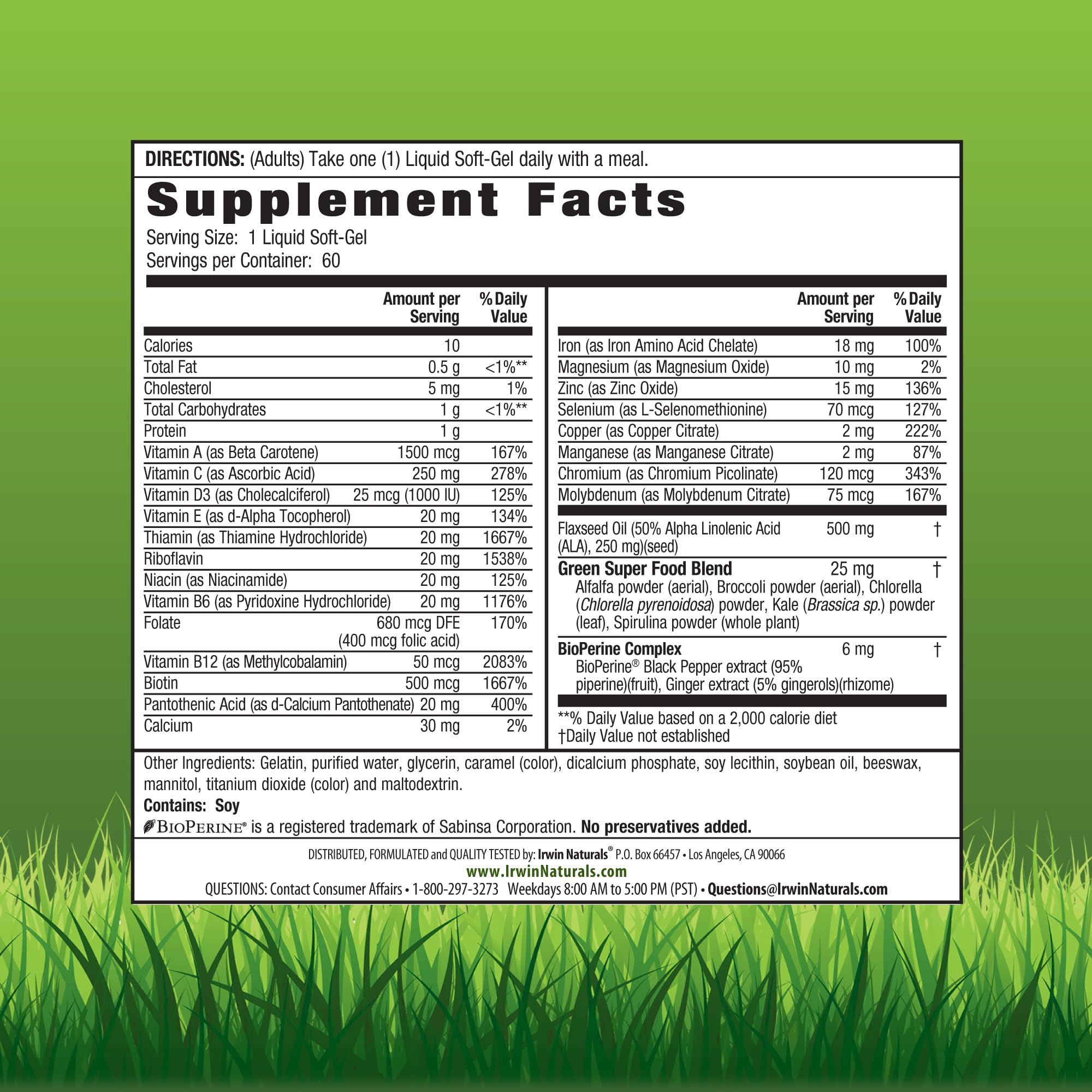 Irwin Naturals Only One Liquid-Gel Multi with Iron - 60 Liquid Softgels - Daily Essential Vitamins, Minerals, Antioxidants, Omega-3s & Green Super Foods Irwin Naturals Au supplements
