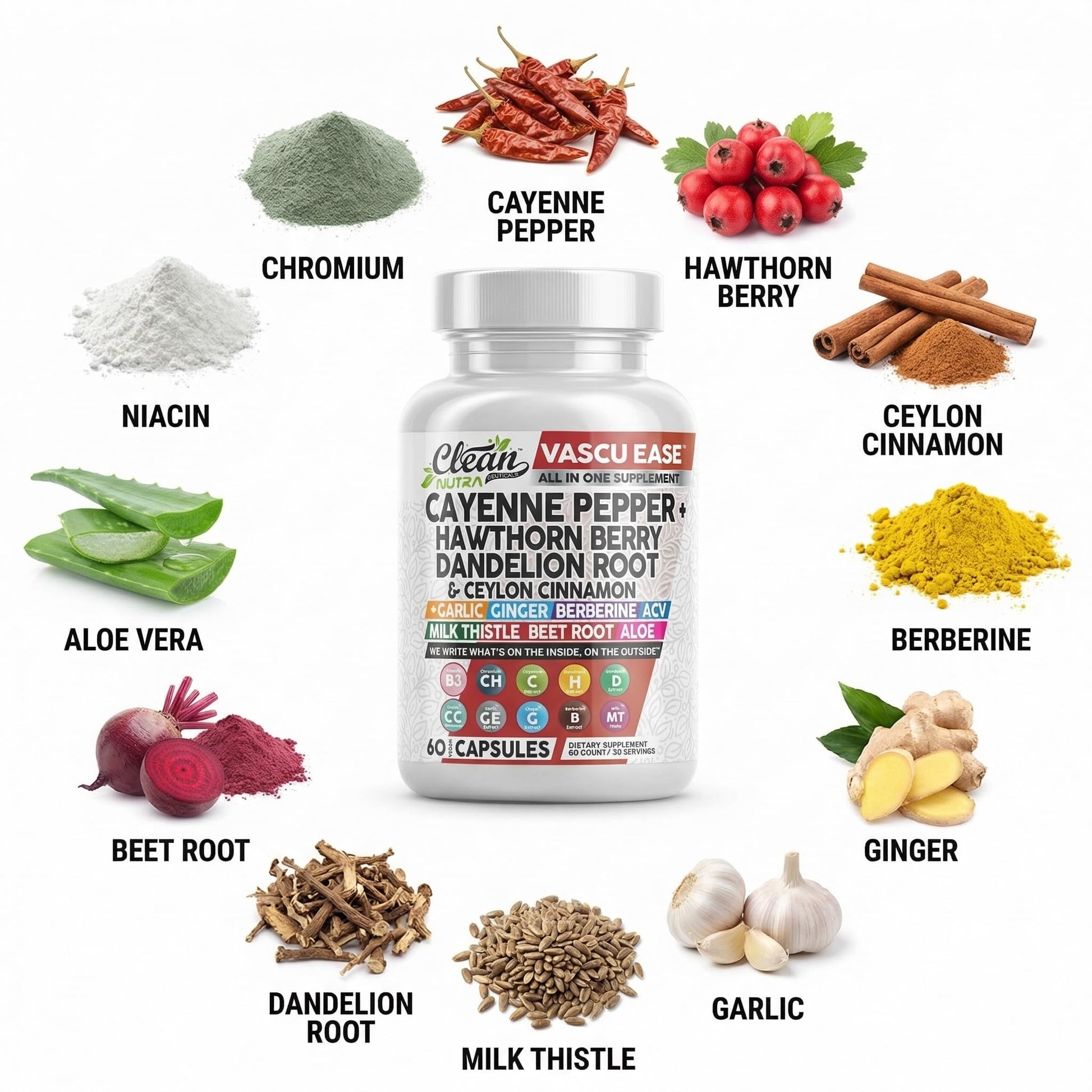 Clean Nutra Cayenne Pepper Capsules Supplement with Hawthorn Berry, Dandelion Root, Ceylon Cinnamon, Garlic, Ginger, Berberine, Apple Cider Vinegar, Milk Thistle, Beet Root, Aloe Vera Pills & More Clean Nutraceuticals Au supplements