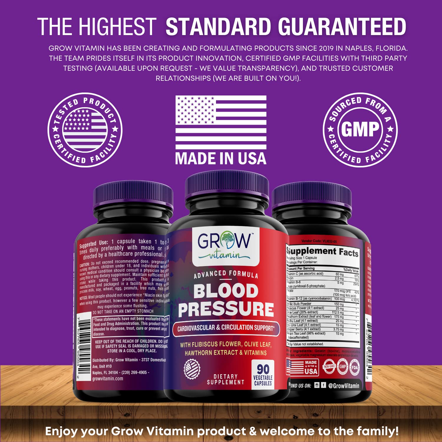 grow vitamin Blood Pressure Formula - Herbal Blend, Non-GMO, Gluten-Free - 90 Capsules grow vitamin Au supplements