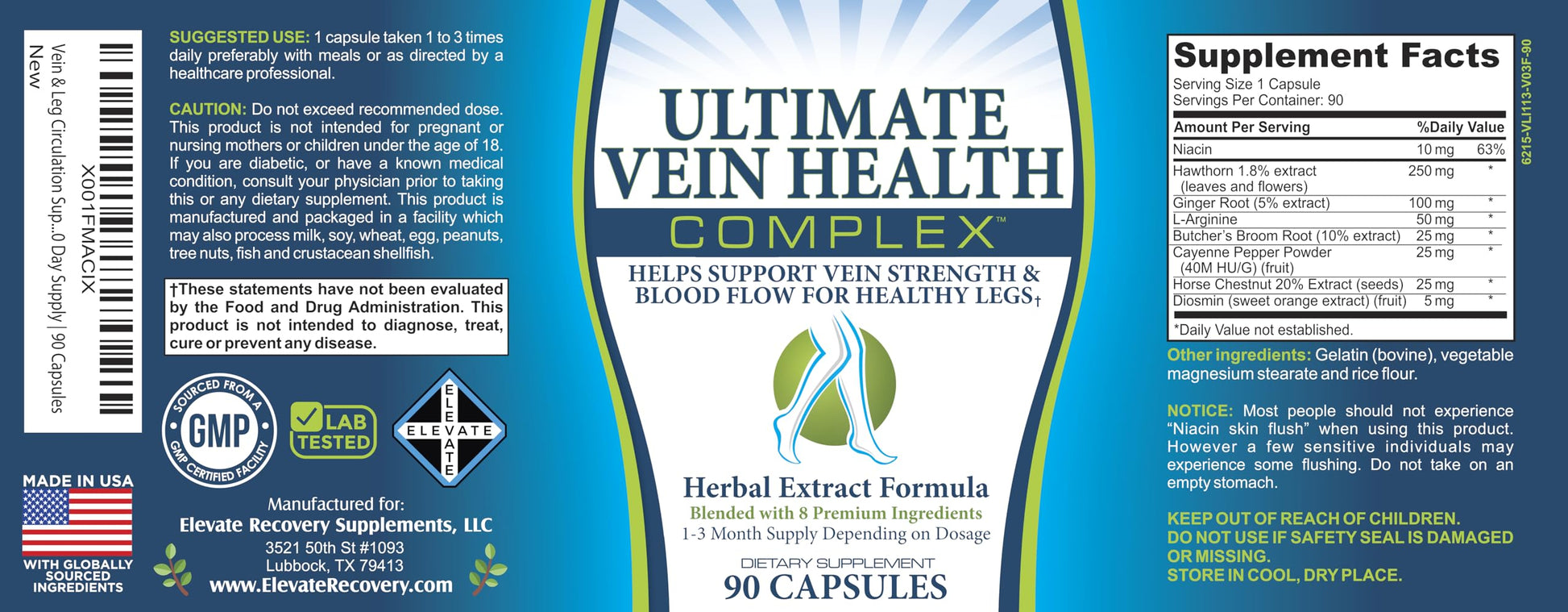 8-in-1 Vein & Leg Health Circulation Support Supplements | Leg + Vein Formula | Circulatory Support Supplement | 1-Month Supply | 90 Capsules Elevate Recovery Supplements Au supplements