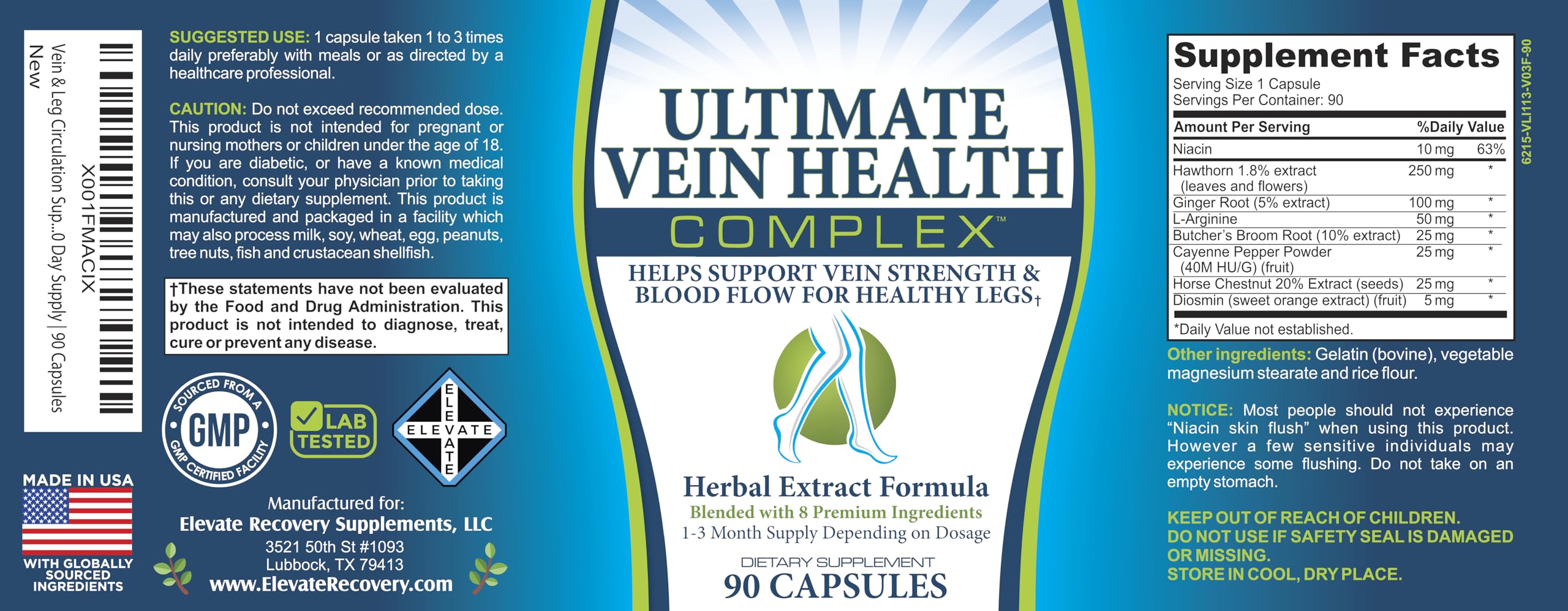 8-in-1 Vein & Leg Health Circulation Support Supplements | Leg + Vein Formula | Circulatory Support Supplement | 1-Month Supply | 90 Capsules Elevate Recovery Supplements Au supplements