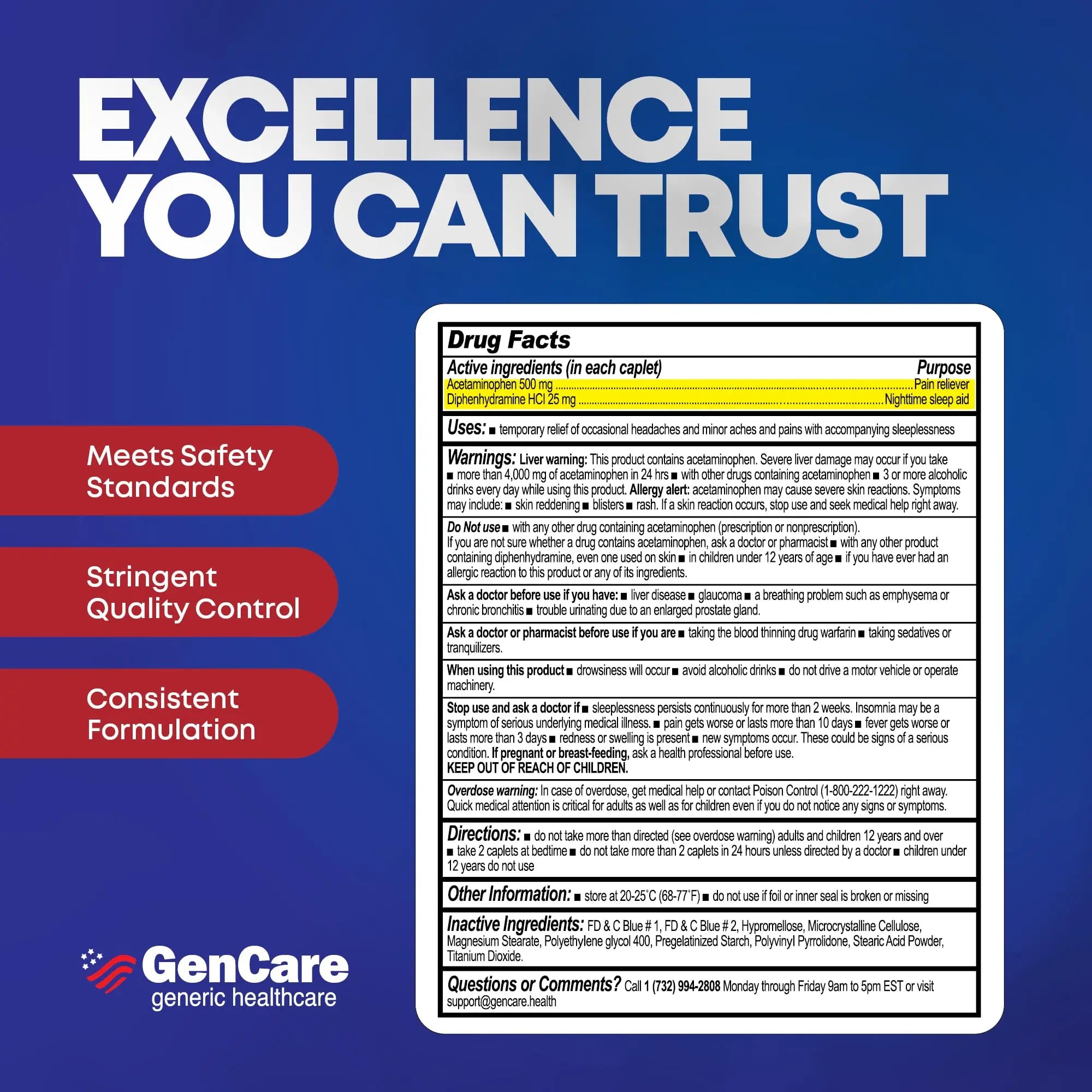 GenCare Extra Strength Acetaminophen PM 500 mg (375 Tablets) | Ultimate Pain Relief & Sleep Support for Adults | Quick Acting & Non Habit Forming Headache Relief | Eases Aches & Joint Discomfort GenCare Au supplements