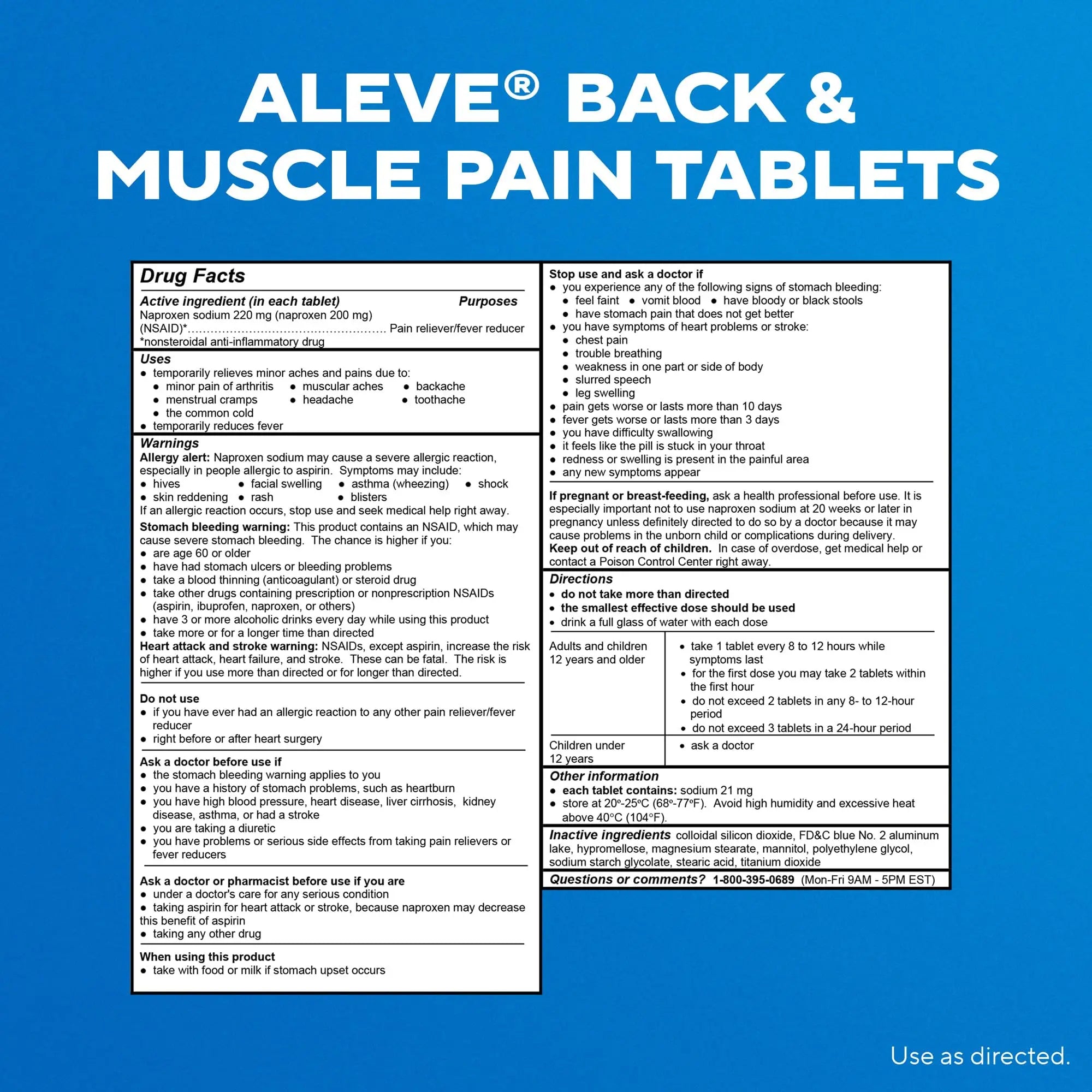 Aleve Back & Muscle Pain Relief Naproxen Sodium Tablets, Pain Reliever & Fever Reducer, Medicine for Body , 250 Count Aleve Au supplements