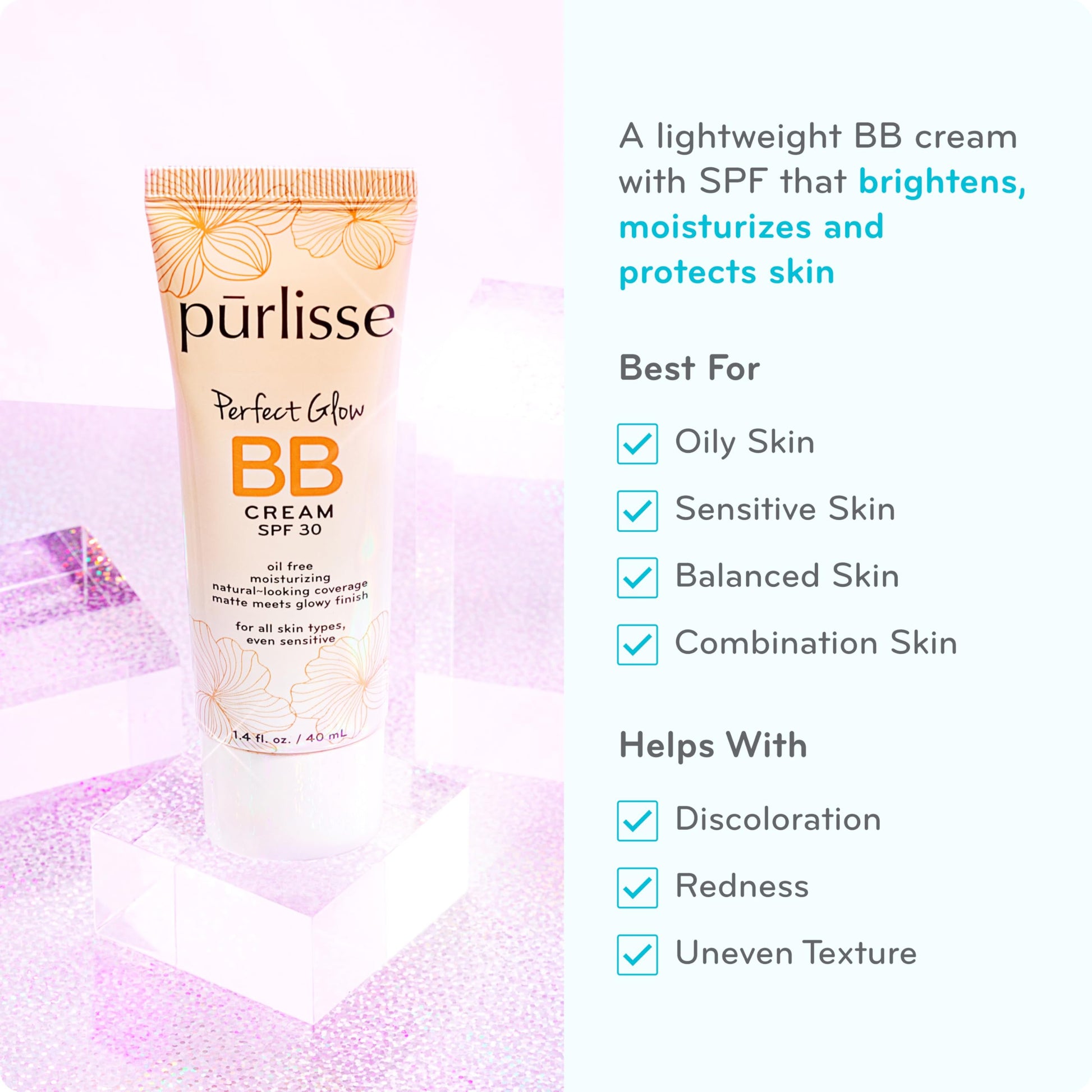 pūrlisse Perfect Glow BB Cream with SPF 30 - Matte Meets Dewy Finish - Enriched with Goji & Hawthorn Berry to Help Improve Skin Texture & Radiance - Medium Golden (1.4 oz) pūrlisse Au supplements