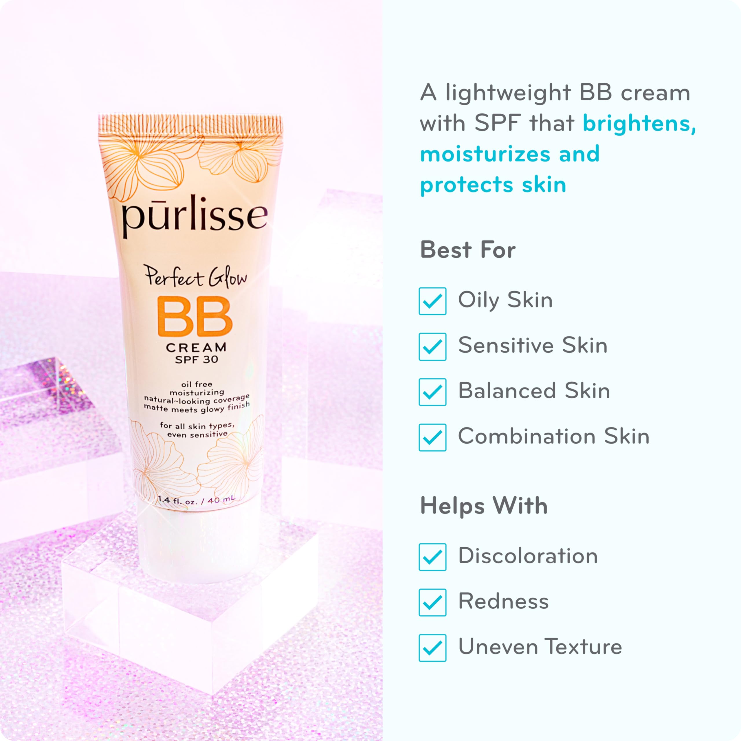 pūrlisse Perfect Glow BB Cream with SPF 30 - Matte Meets Dewy Finish - Enriched with Goji & Hawthorn Berry to Help Improve Skin Texture & Radiance - Medium Golden (1.4 oz) pūrlisse Au supplements