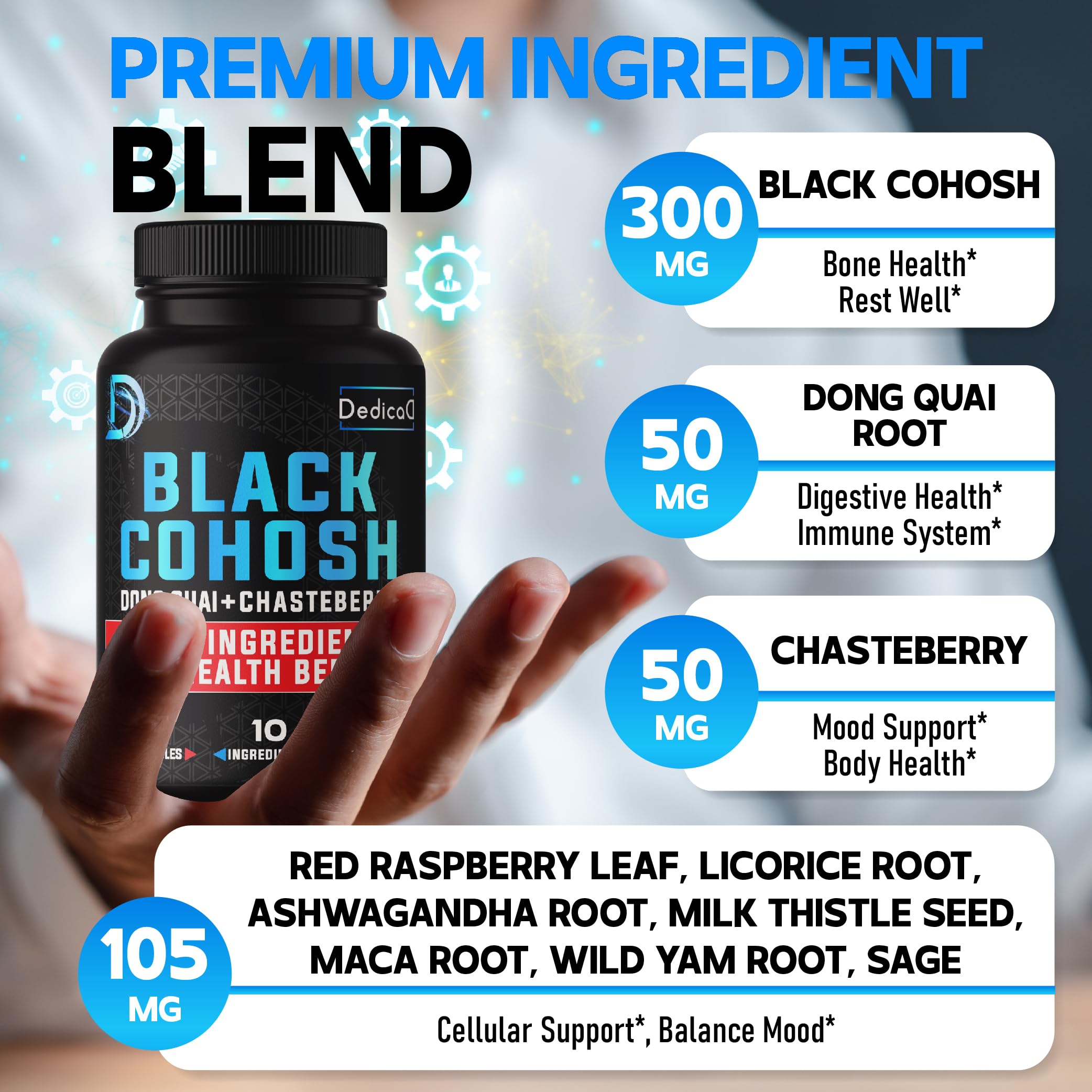 DEDICAD 12in1 Black Cohosh 5-Month Supply for Menopause Support Supplement with Dong Quai, Chasteberry, Red Raspberry, Licorice, Wild Yam & More - 150 Capsules DEDICAD Au supplements