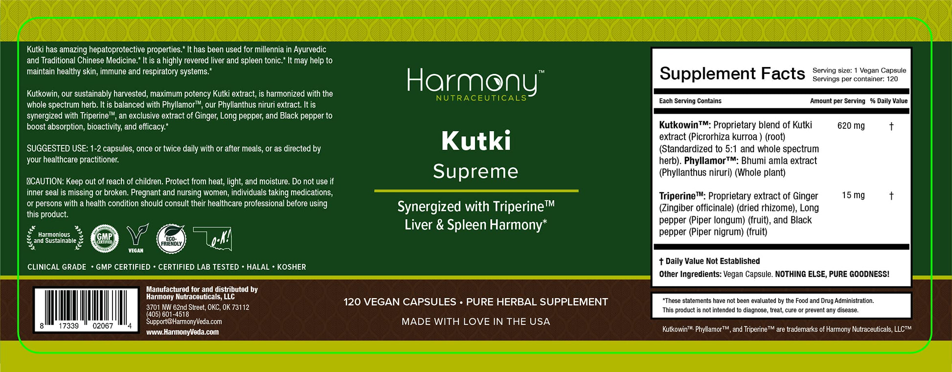 Kutki Supreme - Harmony Nutraceuticals Ayurvedic Medicine for Healthy Skin, Immune and Respiratory Systems - 120 Vegan Organic Capsules Harmony Nutraceuticals Au supplements