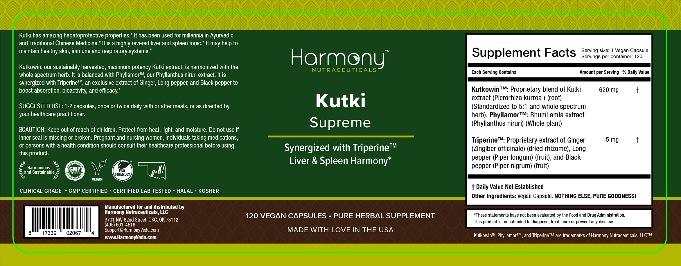 Kutki Supreme - Harmony Nutraceuticals Ayurvedic Medicine for Healthy Skin, Immune and Respiratory Systems - 120 Vegan Organic Capsules Harmony Nutraceuticals Au supplements