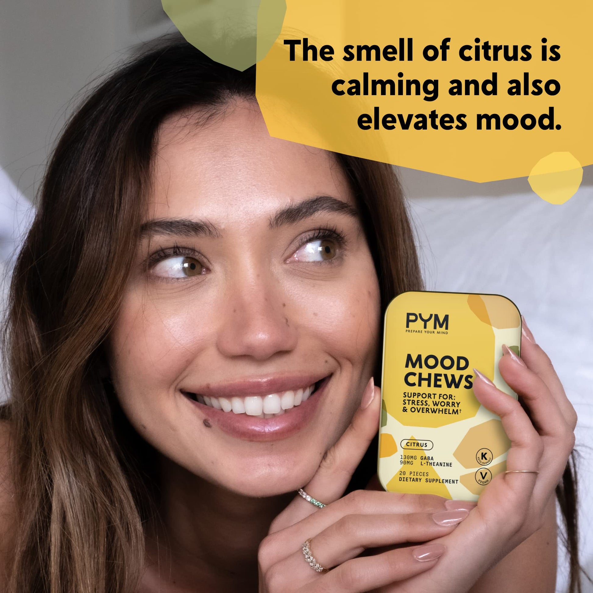PYM Citrus Mood Chews Support for Stress, Worry & Overwhelm, 120 Count | 130mg GABA, 90mg L-Theanine | Vegan, Non-GMO, Gluten-Free, No Added Sugar | All-Natural Mood Balance Supplement Made in USA PYM Health Au supplements