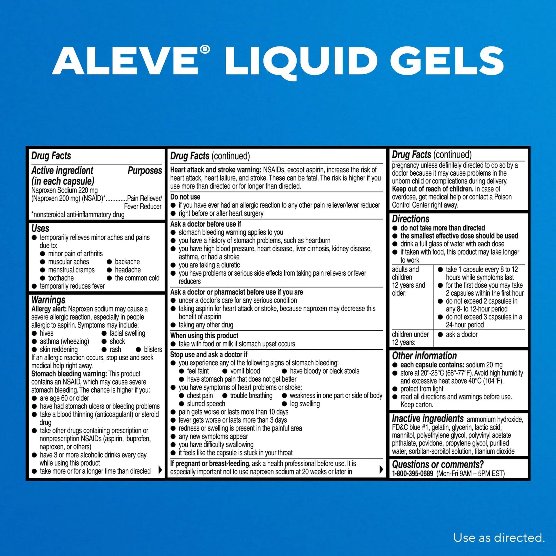 Aleve Liquid Capsules, Naproxen Sodium Capsules 220 mg (NSAID), Pain Reliever/Fever Reducer, Fast Pain Relief, 120 Count Aleve Au supplements