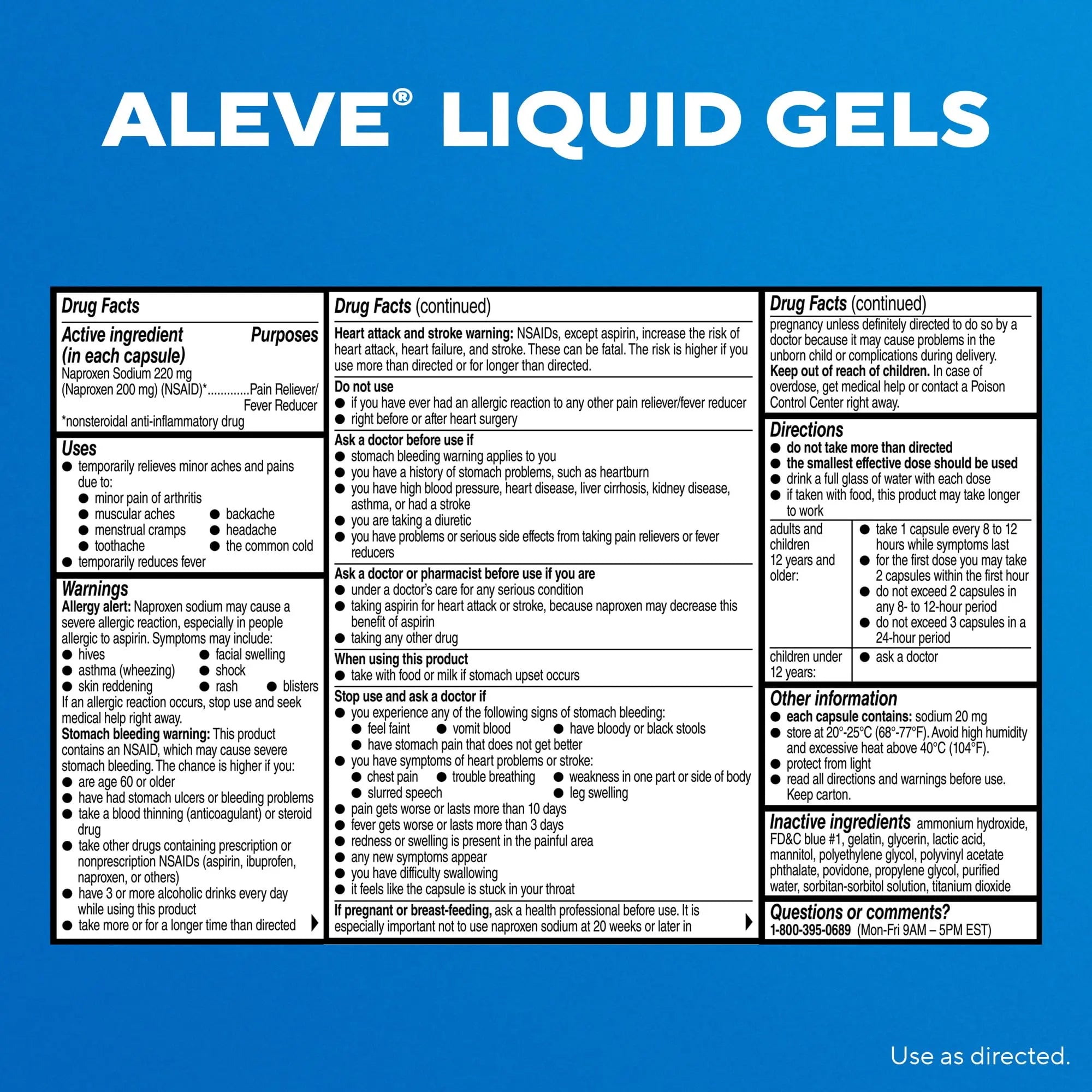Aleve Liquid Capsules, Naproxen Sodium Capsules 220 mg (NSAID), Pain Reliever/Fever Reducer, Fast Pain Relief, 120 Count Aleve Au supplements