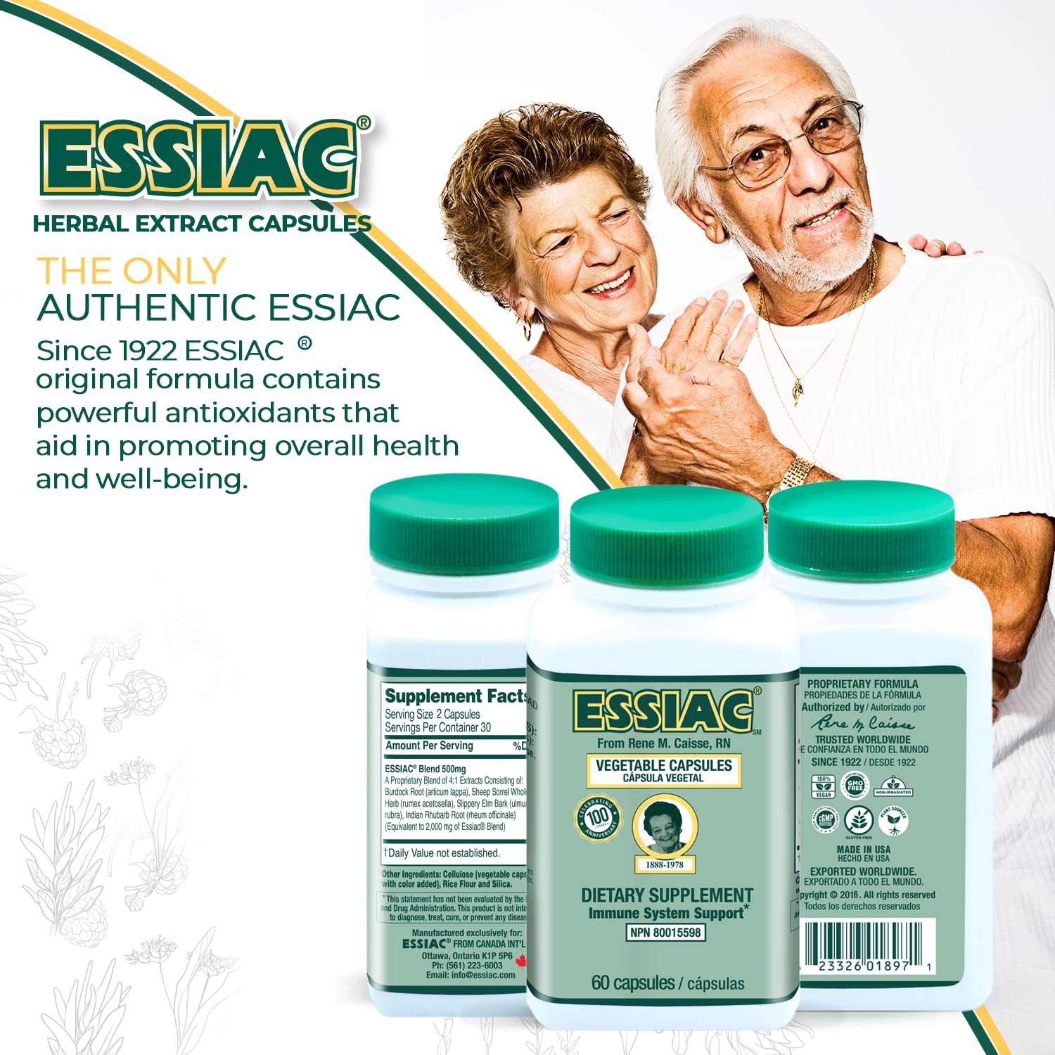 ESSIAC Tea All-Natural Herbal Extract Capsules – 60 Capsules | Powerful Antioxidant Blend to Help Promote Overall Health & Well-Being | Original Formula Since 1922 Essiac Au supplements