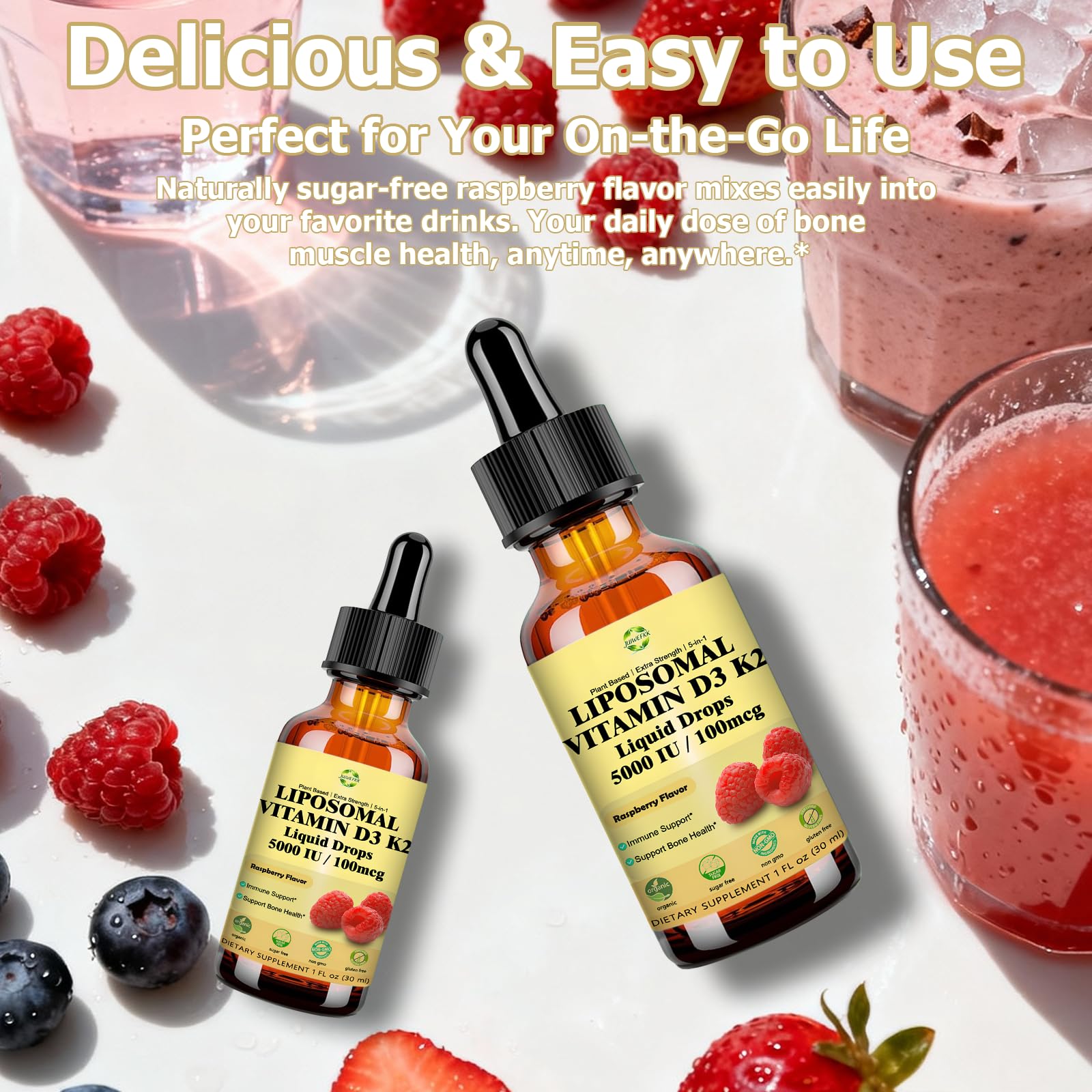 Liquid Vitamin D3 K2 Drops with Calcium Magnesium Omega3, High Potency 5-in-1 D3 K2 Vitamin 5000 IU Supplement for Bone Health, Heart Teeth & Immue, Ultra High Absorption Liposomal D3K2 Plant-Based JUIWEFKK Au supplements