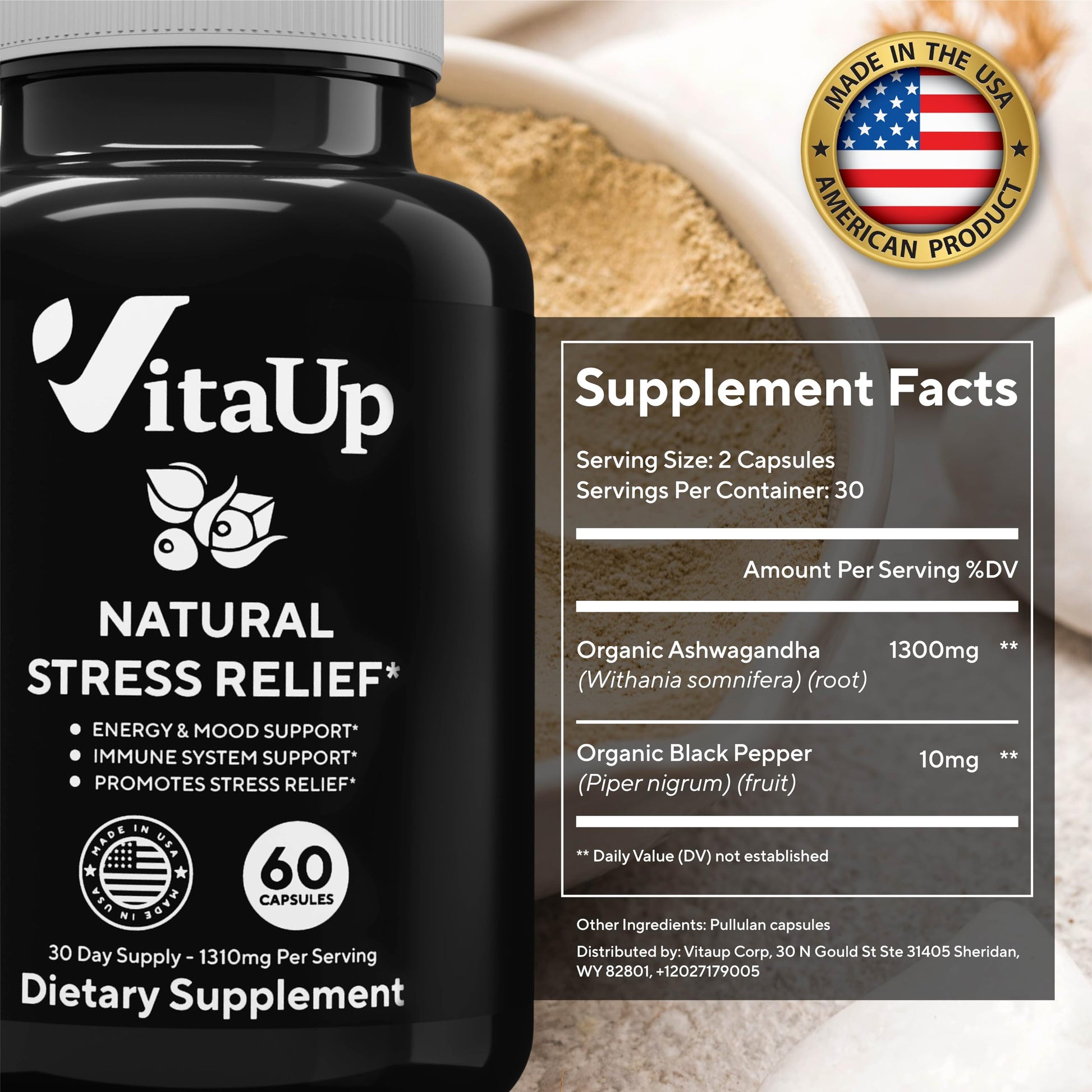 VitaUp Organic Ashwagandha Capsules 1310 mg - USA Made Ashwagandha Supplements VitaUp Au supplements