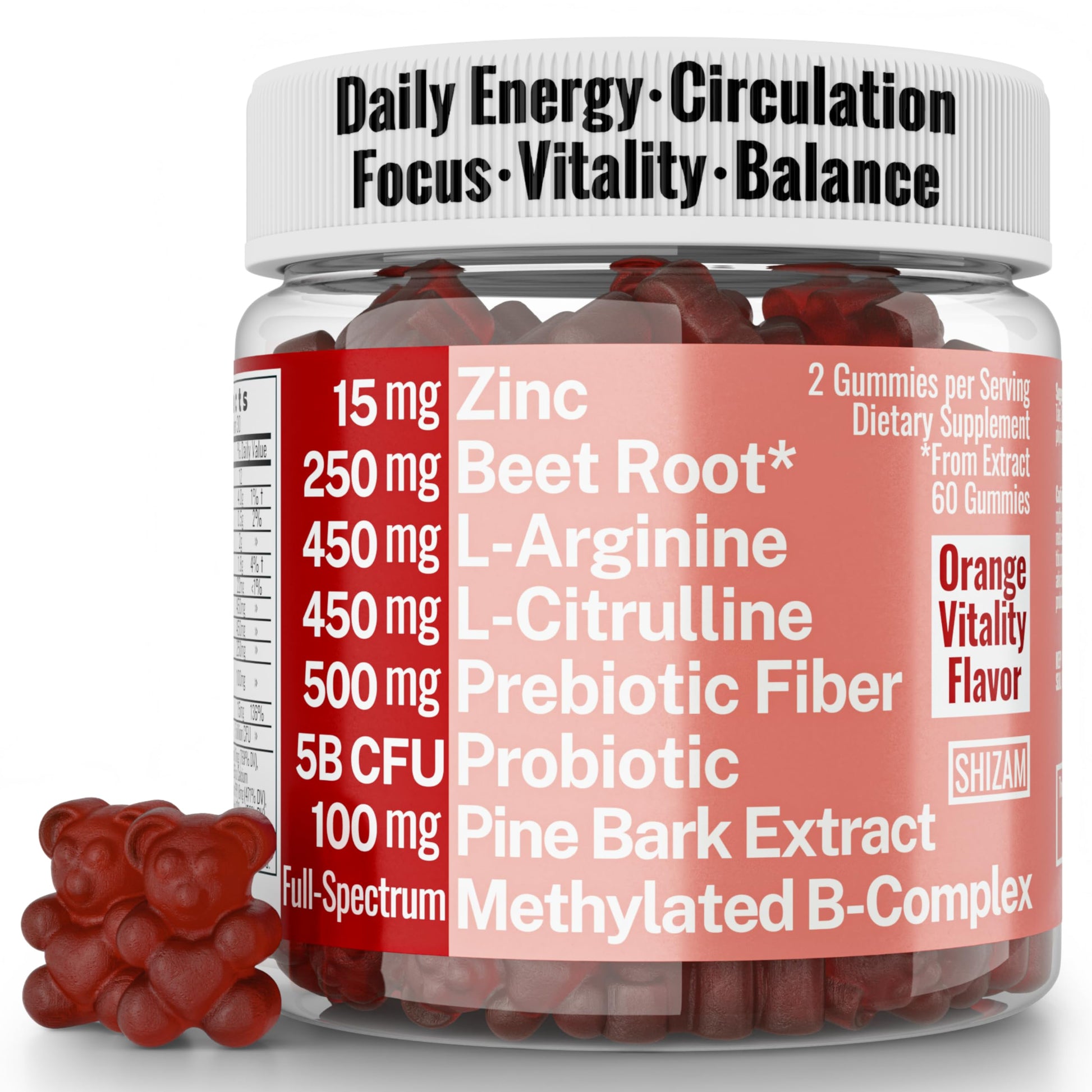 Pine Bark Extract L-Arginine L-Citrulline Beetroot Probiotic Fiber Methylated B Complex Zinc Gummies for Women Men Adults Kids w. Chicory Root Inulin 5-MTHF B6 P5P Powder Capsule Pill Supplement Alt SHIZAM Au supplements