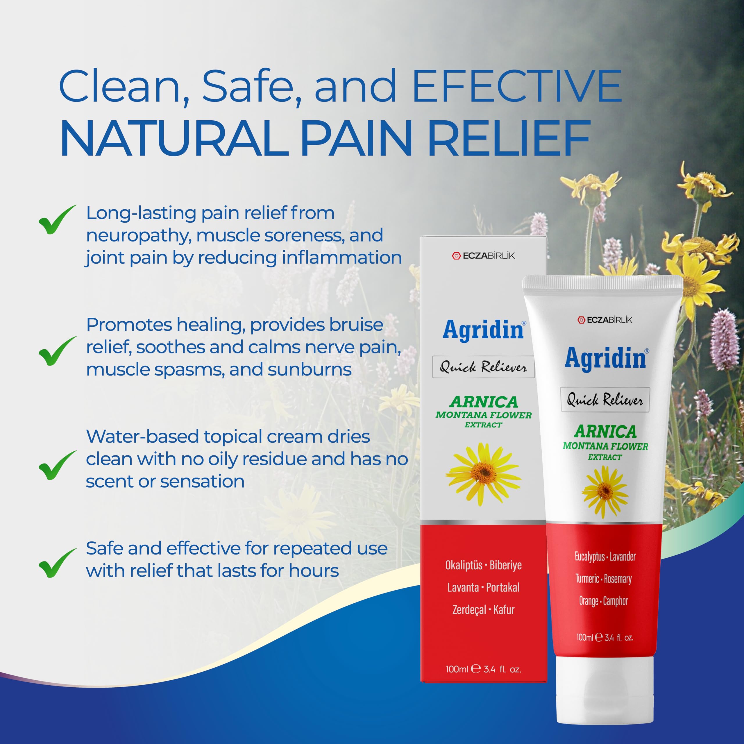 Agridin Arnica Pain Relief Cream for Joint & Muscle – Extra Strength Fast-Acting Formula – Targets Back, Knee, Neck, Hand, Foot Aches – Natural Massage Cream for Inflammation & Bruises Agridin Au supplements
