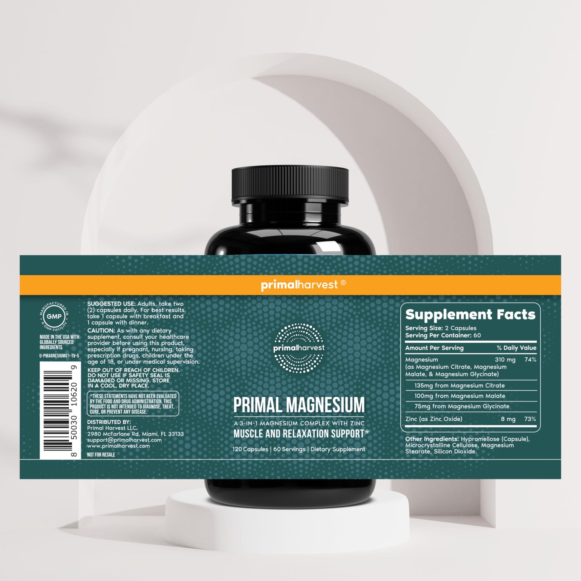 Primal Harvest Magnesium Supplement Complex 310mg by Primal Harvest with Magnesium Glycinate, Citrate, Malate, and Zinc 2 Pack, 240 Capsules Primal Harvest Au supplements