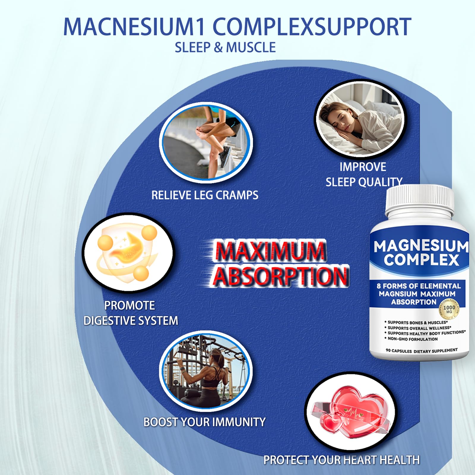 Magnesium Complex 1000mg with 8 Forms – Glycinate, Citrate, Malate, Taurate for Absorption – Supports Bone, Muscle, Energy & Recovery – Vegan, Non-GMO, 90 Capsules (1) alzclipp Au supplements