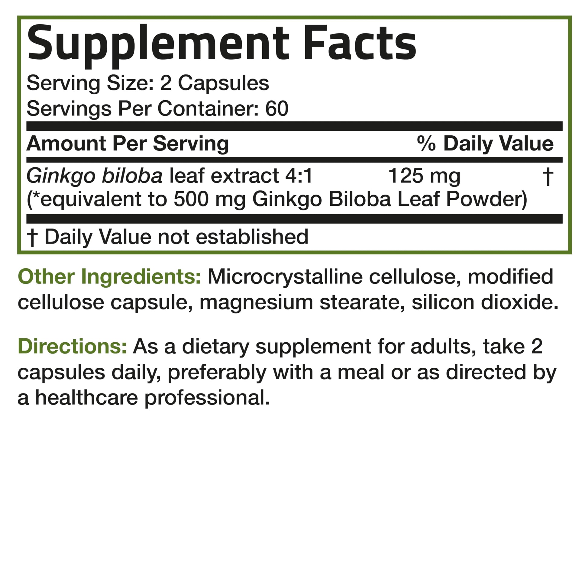 Bronson Ginkgo Biloba Extra Strength 125mg (4:1 Extract) Equivalent to 500mg Bronson Au supplements