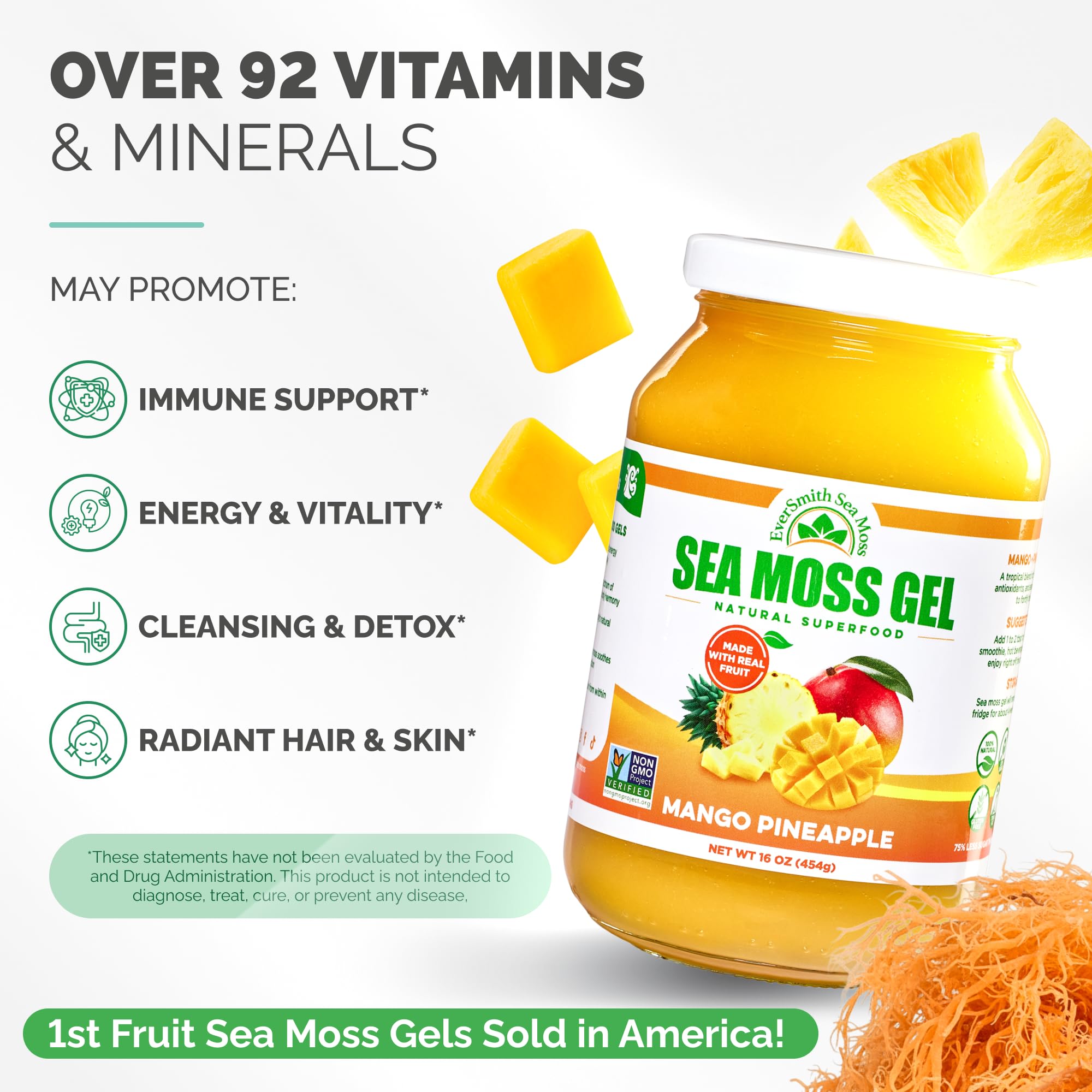 EverSmith Organics - Wildcrafted Irish Sea Moss Gel | Made in USA | Rich in Vitamins & Minerals | Sea Moss Gel Raw | Nutritional Supplement | Mango Pineapple (1 Jar) EverSmith Organics Au supplements