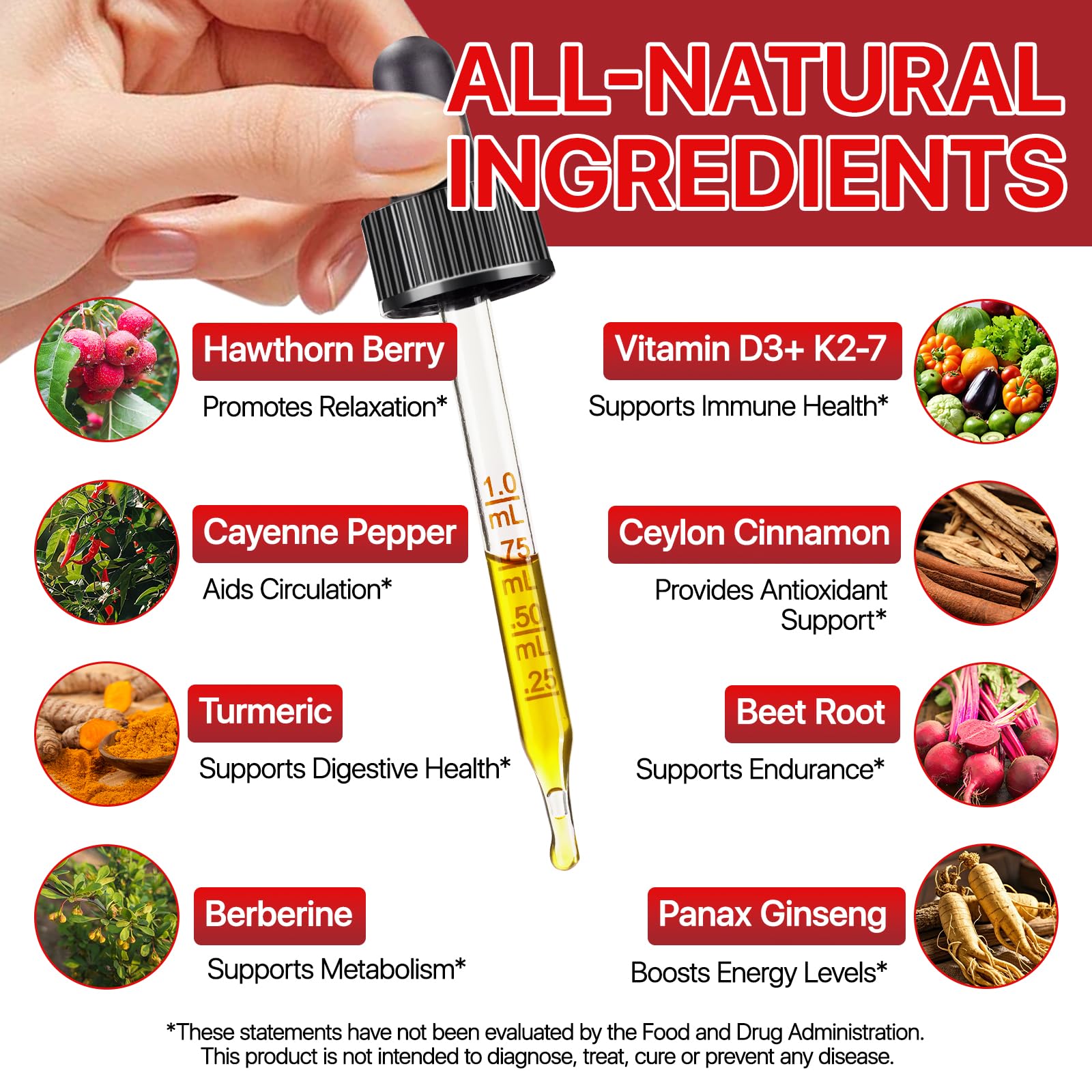 Cayenne Pepper Drops Supplement Liquid, Blend of Hawthorn Berry, Beetroot, Turmeric, VIT K2+D3, Daily Health Boost (2oz) REVIGLAM Au supplements