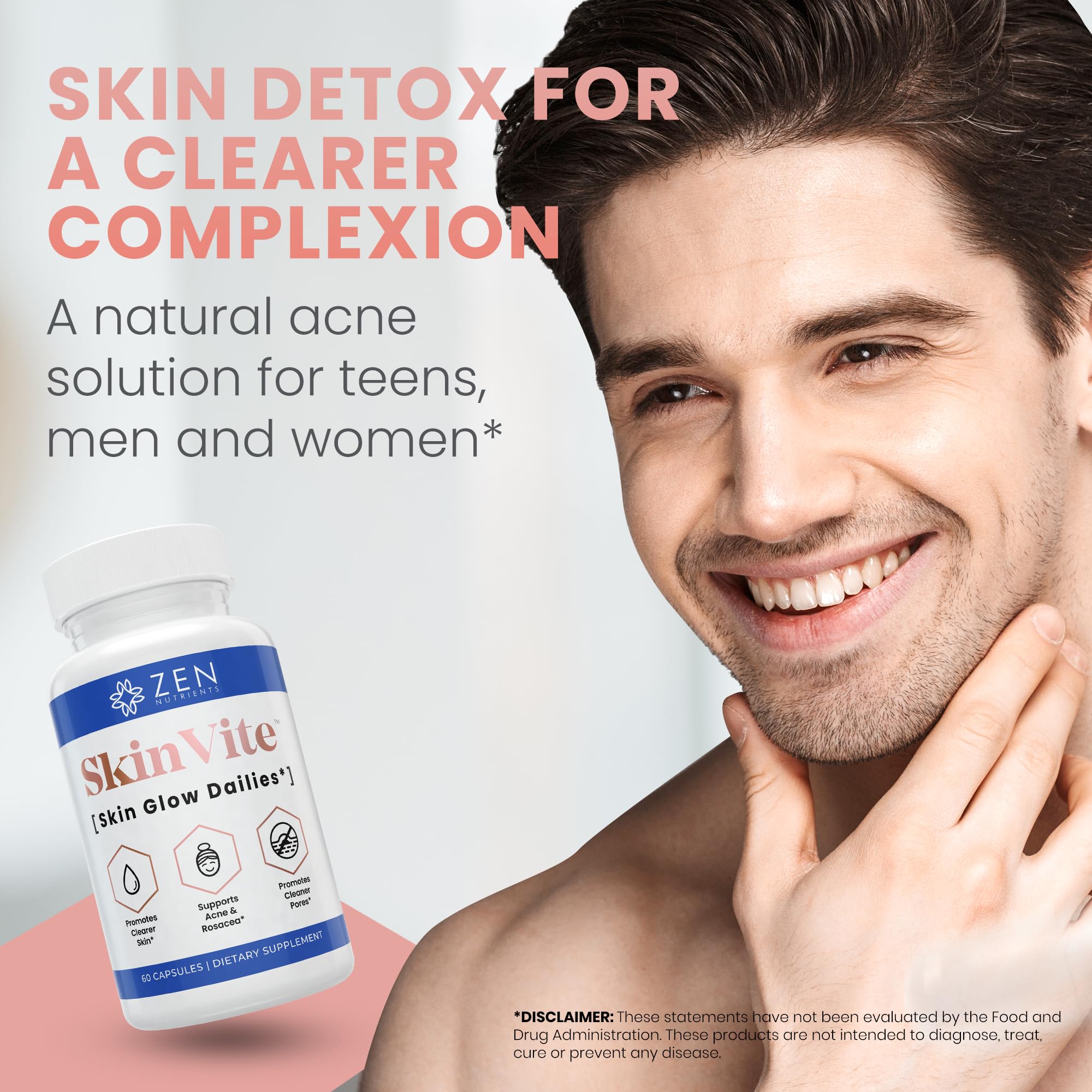 Zen Nutrients SkinVite Natural Skin Supplement for Women, Men & Teens - Hormonal Breakouts & Clear Skin Support Supplement - Detoxifying Vitamin for Acne and Digestion Support Zen Nutrients Au supplements
