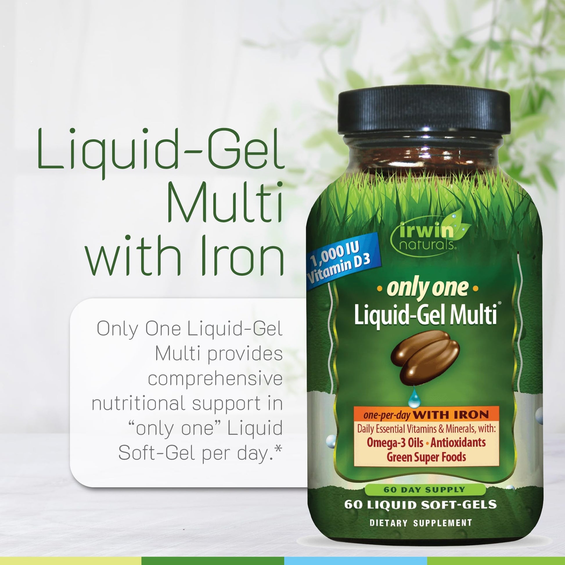 Irwin Naturals Only One Liquid-Gel Multi with Iron - 60 Liquid Softgels - Daily Essential Vitamins, Minerals, Antioxidants, Omega-3s & Green Super Foods Irwin Naturals Au supplements