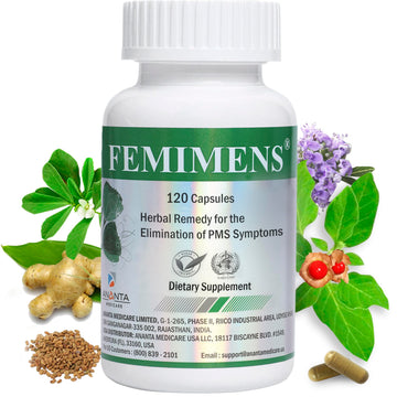 FEMIMENS – PMS Support Supplement for Women – PMS Relief for Women & Menstrual Cramp Relief – Hormonal Balance for Women – Chasteberry Vitex, Ashwagandha, Ginger, Fenugreek – 120 Vegan Capsules Ananta Medicare USA Au supplements