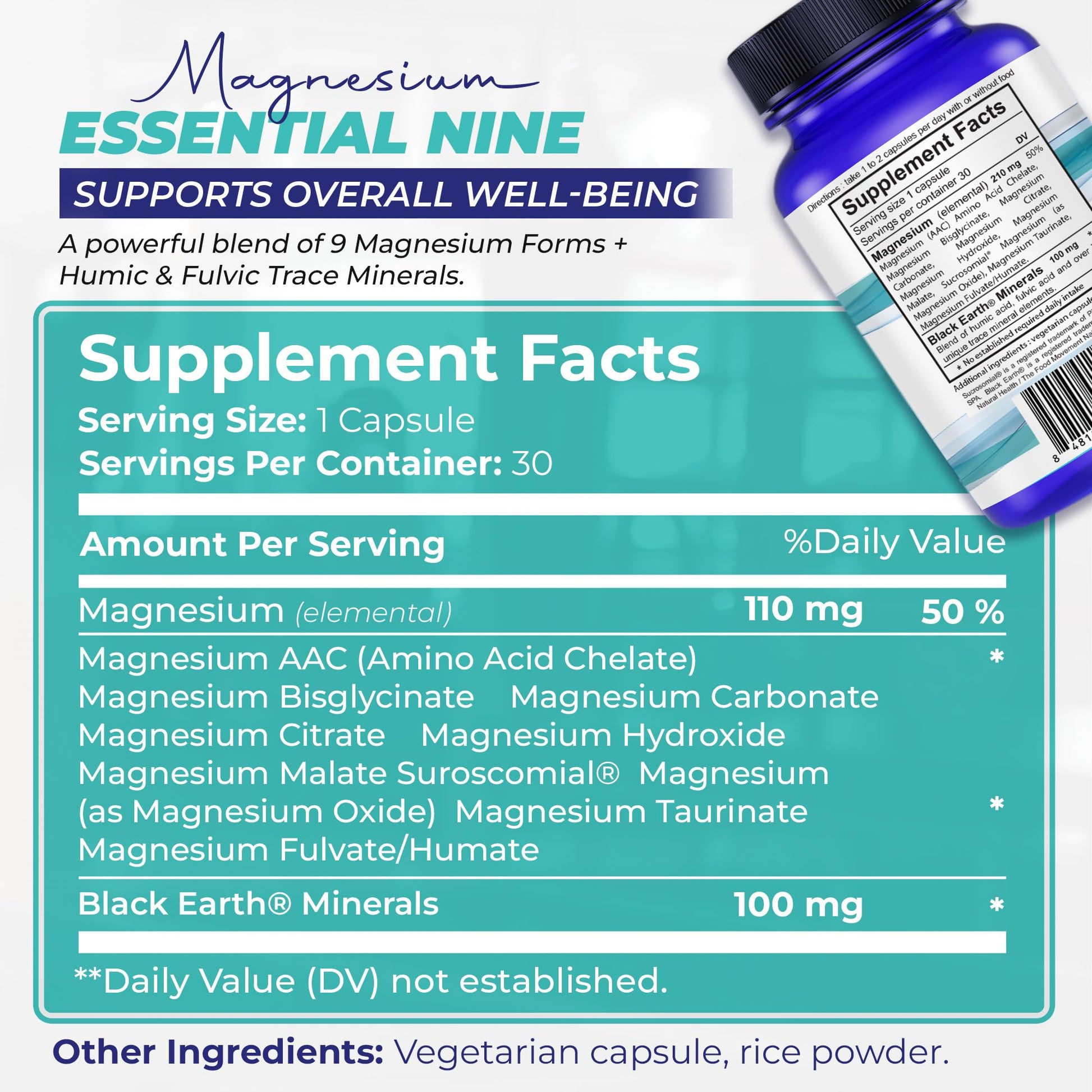 The Food Movement Co. Black Earth Magnesium Essential Nine - Vegan Capsules with Magnesium Glycinate, Citrate, Malate and More - 9 Bioactive Forms for Optimal Health (30 Count) THE FOOD MOVEMENT CO. Au supplements